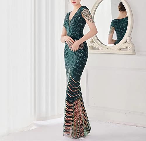 Mordarli Women's V-Neck Sequin Prom Dress Long Formal Evening Gown with Crystal Beading - Perfect for Homecoming, Pageants, and Black Tie Events