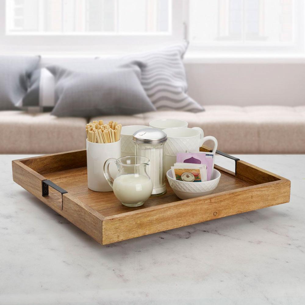 Square Lazy Susan Serving Tray - 360° Rotating Turntable for Dining Table, Kitchen Counter, Buffet & Party Serving | Durable Wooden Organizer for Spices, Condiments & Food Display