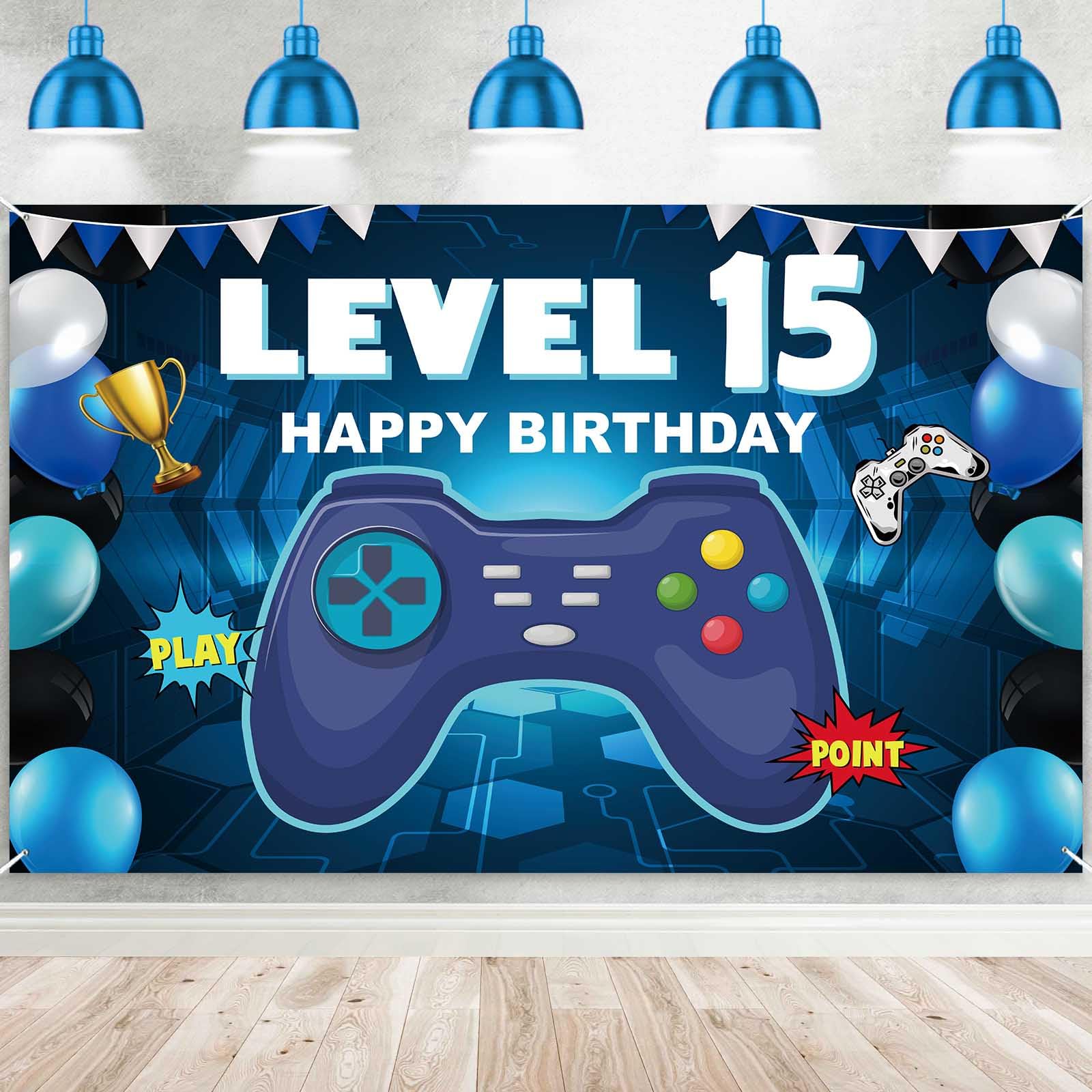 Happy 15th Birthday Level Up Banner - Video Game Themed Backdrop for Boys & Girls 15th Birthday Party Decorations | Perfect for Gaming Theme Parties, Teen Celebrations & Milestone Birthday Backgrounds