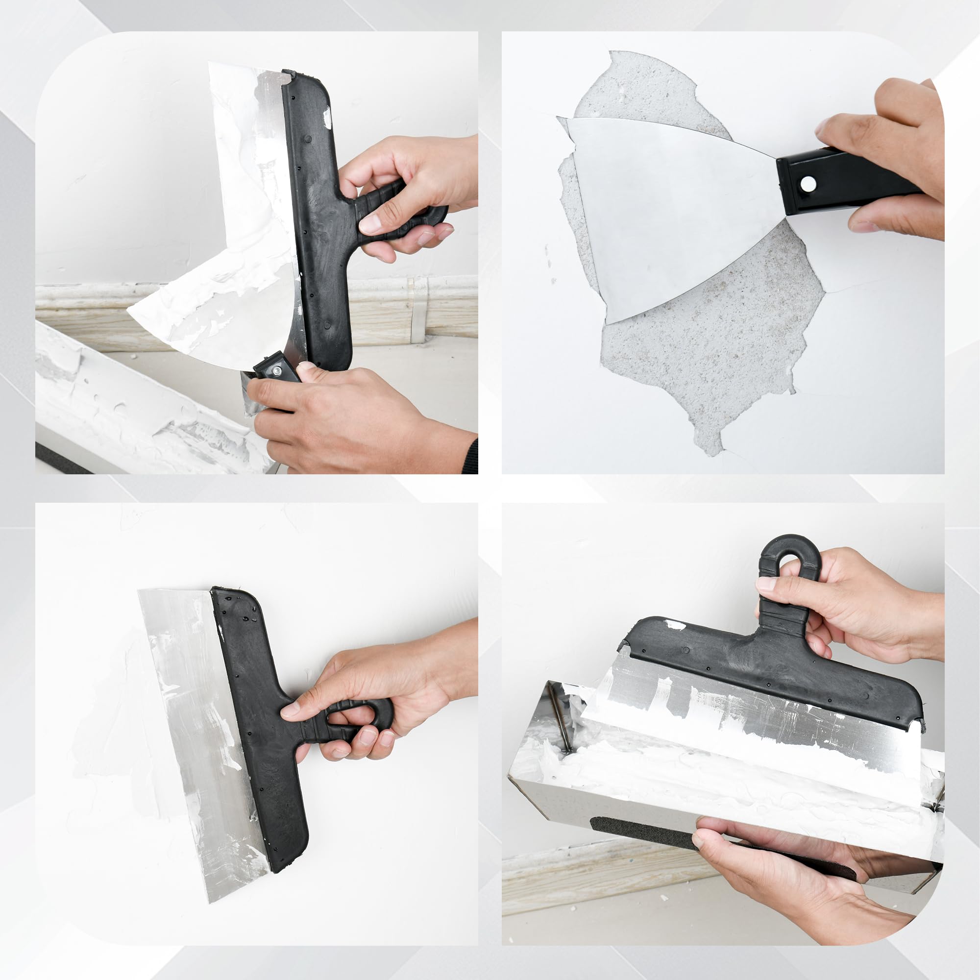 7PCS Drywall Knife Set - Stainless Steel 2” 3” 4” 6” 10” 12” Putty Knives, Taping Knives & Painter Scraper with 12” Mud Pan - Professional Spackle Tool Kit for Drywall Repair, Patching & Painting Projects - Perfect for Home Renovation, DIY Projects & Professional Construction Work
