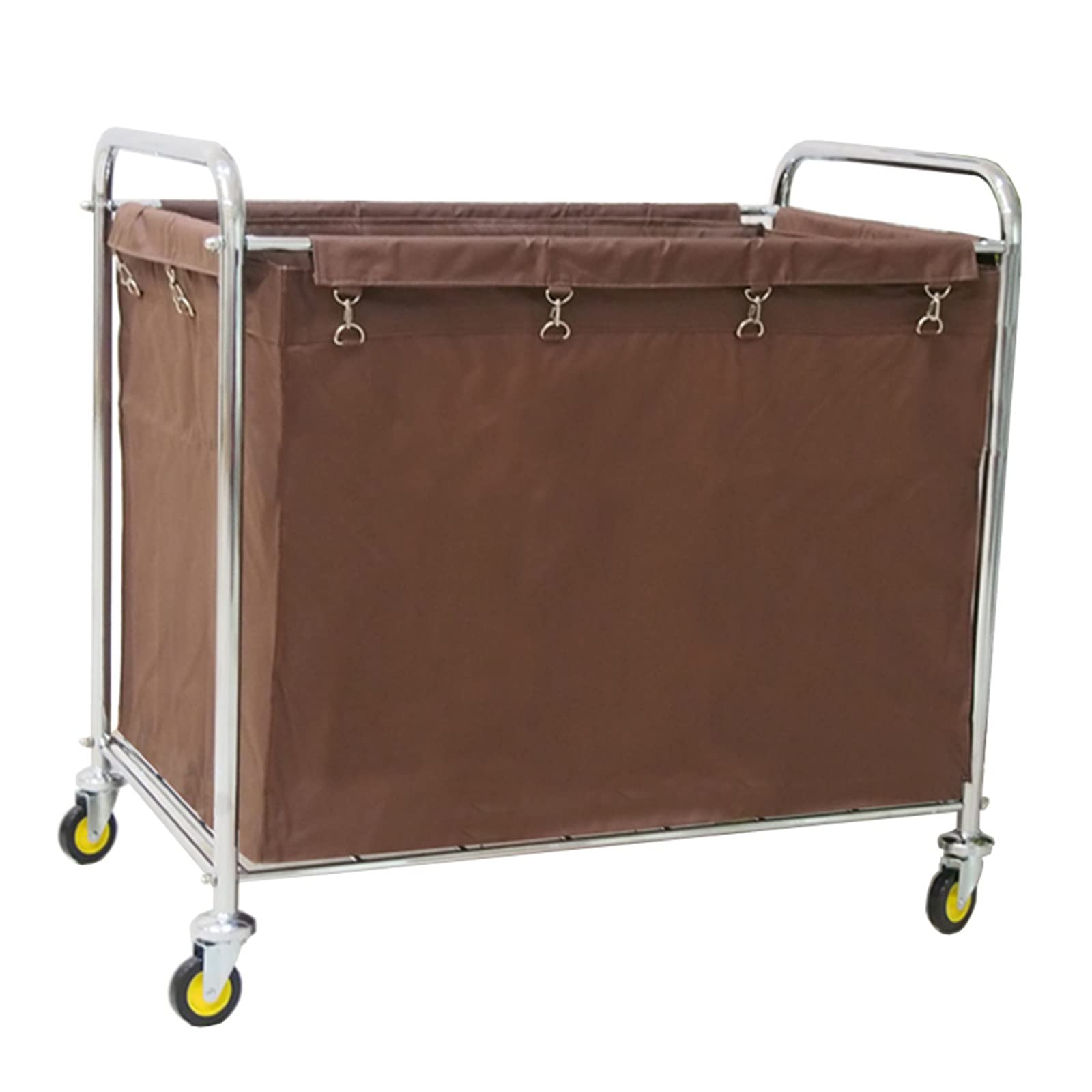Large Commercial Laundry Cart with Wheels - Heavy Duty Rolling Laundry Hamper with Stainless Steel Frame, 400 lbs Capacity - Brown - Perfect for Laundromats, Hotels, Hospitals & Home Use