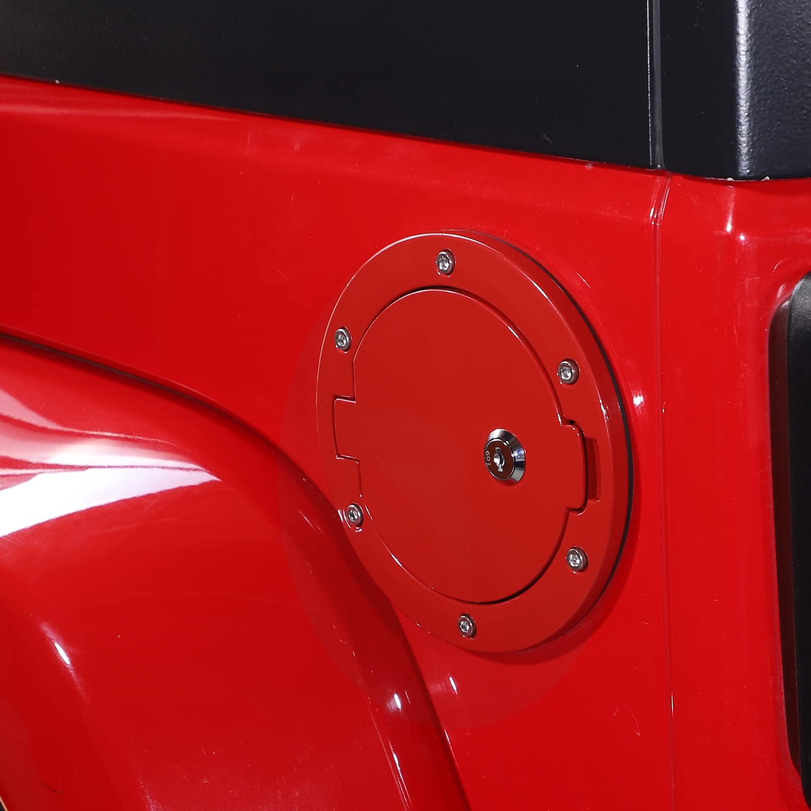 JeCar Fuel Filler Door Locking Gas Cap Cover - Compatible with 2007-2018 Jeep Wrangler JK & Unlimited Models - Exterior Accessories - Red - Secure Fuel Theft Protection for Off-Road Adventures & Parking Safety