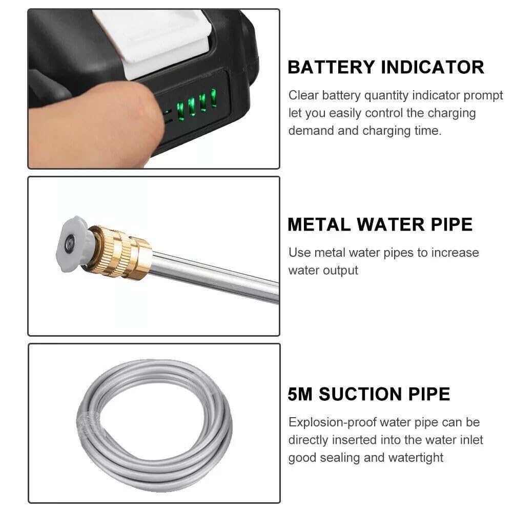 Ez-Jet Portable Hydrowasher Battery Operated - Wireless High Pressure Car Washer Sprayer Gun (1 Set) for Home, RV & Outdoor Cleaning - 1200PSI Water Pump for Cars, Patio & Garden