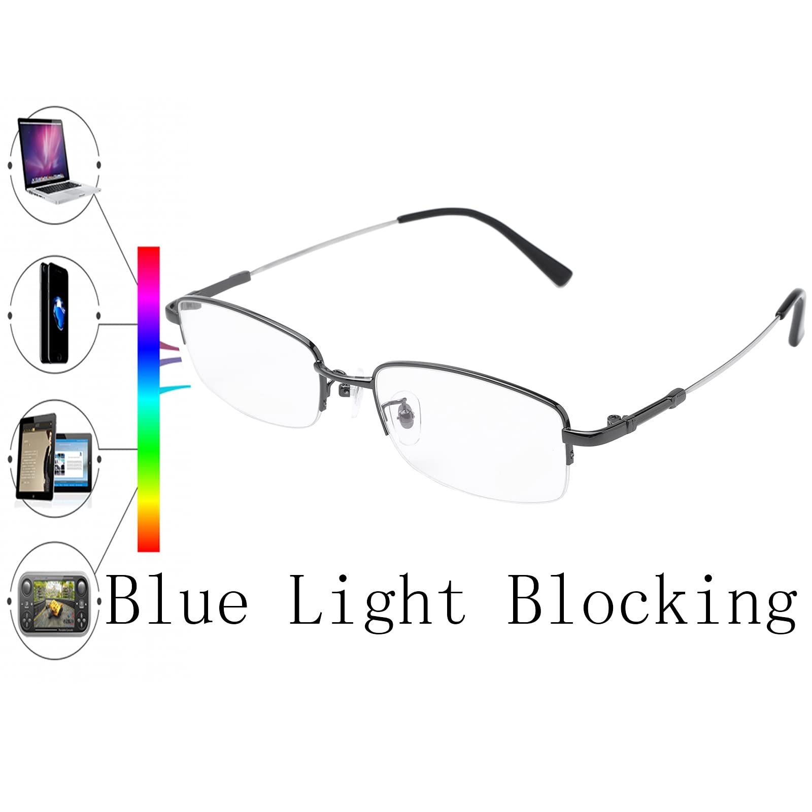 Blue Light Blocking Half Frame Computer Glasses for Myopia - Anti Eyestrain & UV Protection for Screen Use, Gaming, and Reading