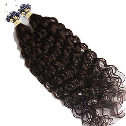 100% Human Hair Extensions - Deep Curly Micro Loop Ring Hair, 100 Strands, Brazilian Hair, Machine Made, Natural Brown Color (18 Inch, Jet Black) for Styling, Volume & Length - Perfect for Parties, Weddings & Everyday Wear