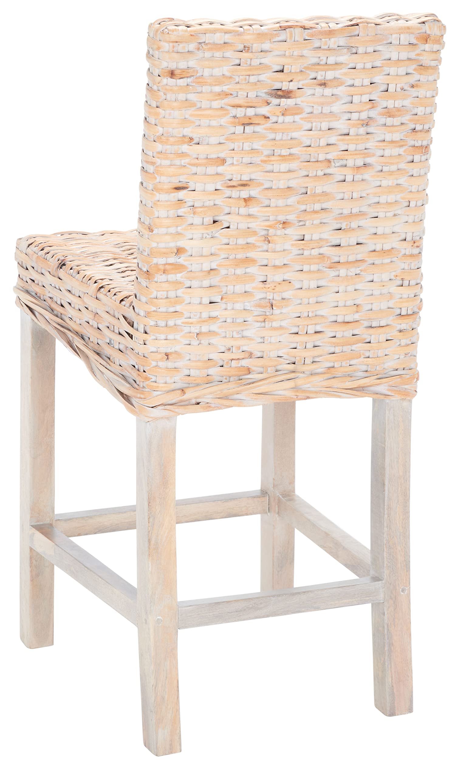 SAFAVIEH Home Tobie Natural White Wash Rattan 24-inch Counter Stool - Modern Farmhouse Kitchen Island Bar Stool for Dining Room & Breakfast Nook