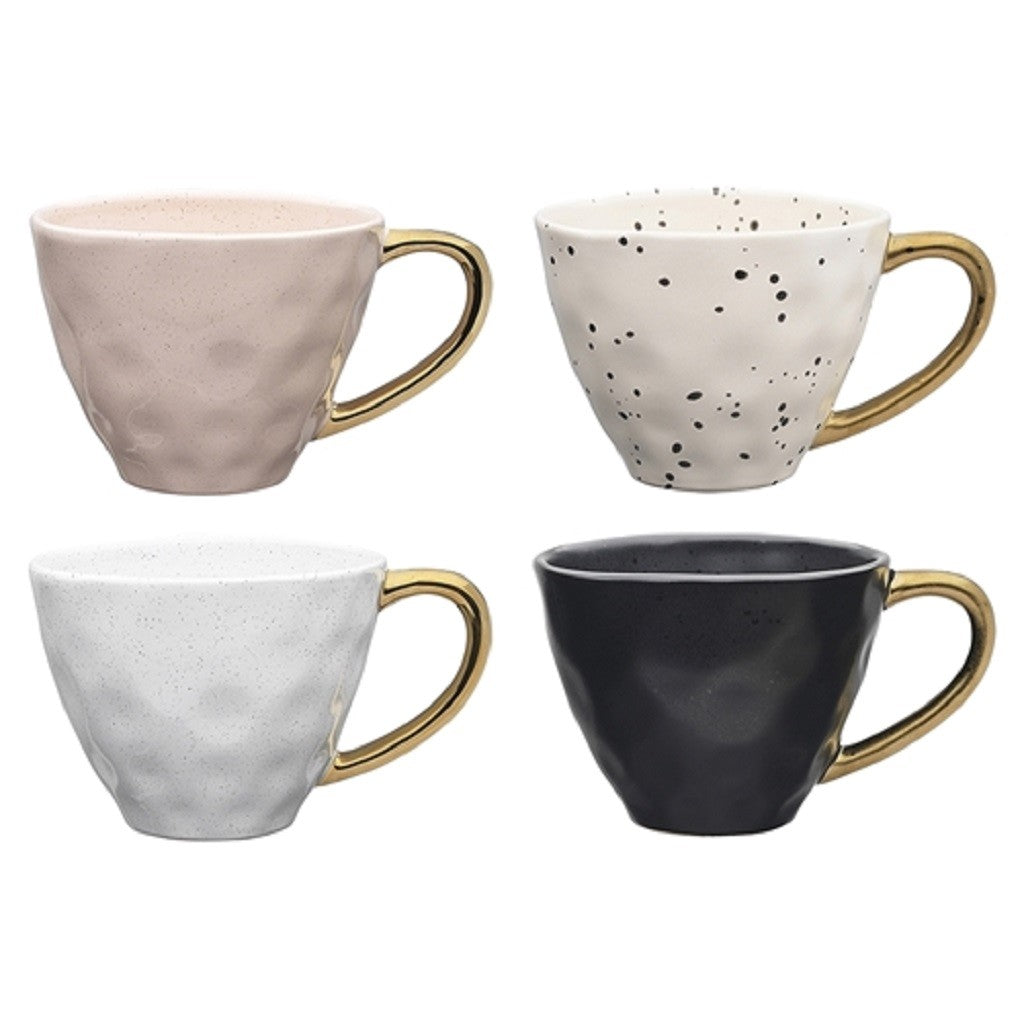 Eco-Friendly Speckled Gold Handle Coffee Mugs Set of 4 - 380ml Ceramic Tea Cups for Home, Office & Gifts - Perfect for Coffee, Tea & Hot Beverages