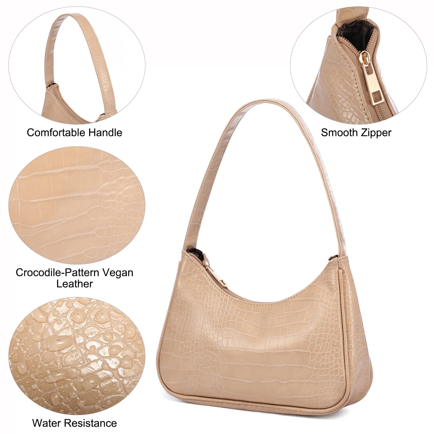 LOVEVOOK Women's Small Shoulder Bag - Crocodile Pattern Vegan Leather Clutch Purse, Cute Mini Handbag for Everyday Use, Date Night & Travel Accessories