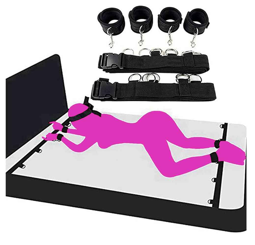 Premium Under Bed Restraint System - Bondage Kit for Couples with Wrist & Ankle Cuffs, Blindfold & Adjustable Straps (King/Queen Size) - Perfect for Spicing Up Your Bedroom, BDSM Play & Romantic Nights