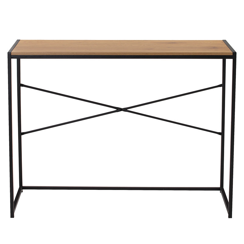 BRADFORD 100cm Study Desk with Natural Wood & Black Finish - Perfect for Home Office, Student Dorm Room or Small Space Working