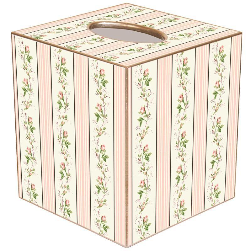Elegant Rose Stripe Waste Basket with Optional Tissue Box Cover - Personalized Home & Office Trash Can for Bathroom, Bedroom, Kitchen Decor