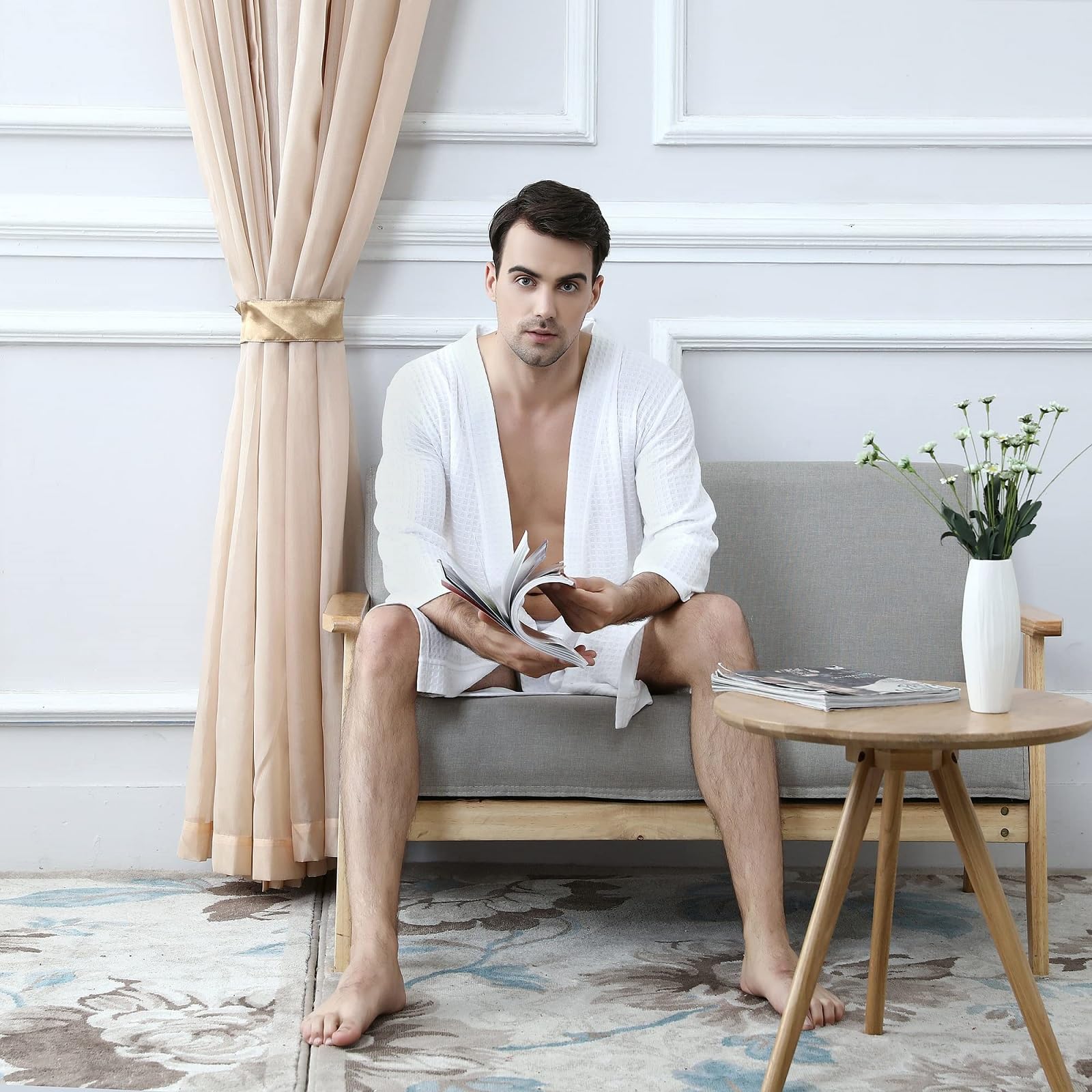 Men's Lightweight Summer Robes - Knee Length Soft Absorbent Bathrobe for Pool, Shower & Lounge Wear - Perfect for Beach, Spa & Home Relaxation