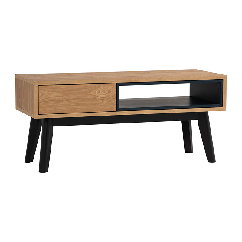 Modern 100cm CASTOR Coffee Table in Natural, Navy Blue & Black - Perfect for Living Room, Office, and Lounge Decor