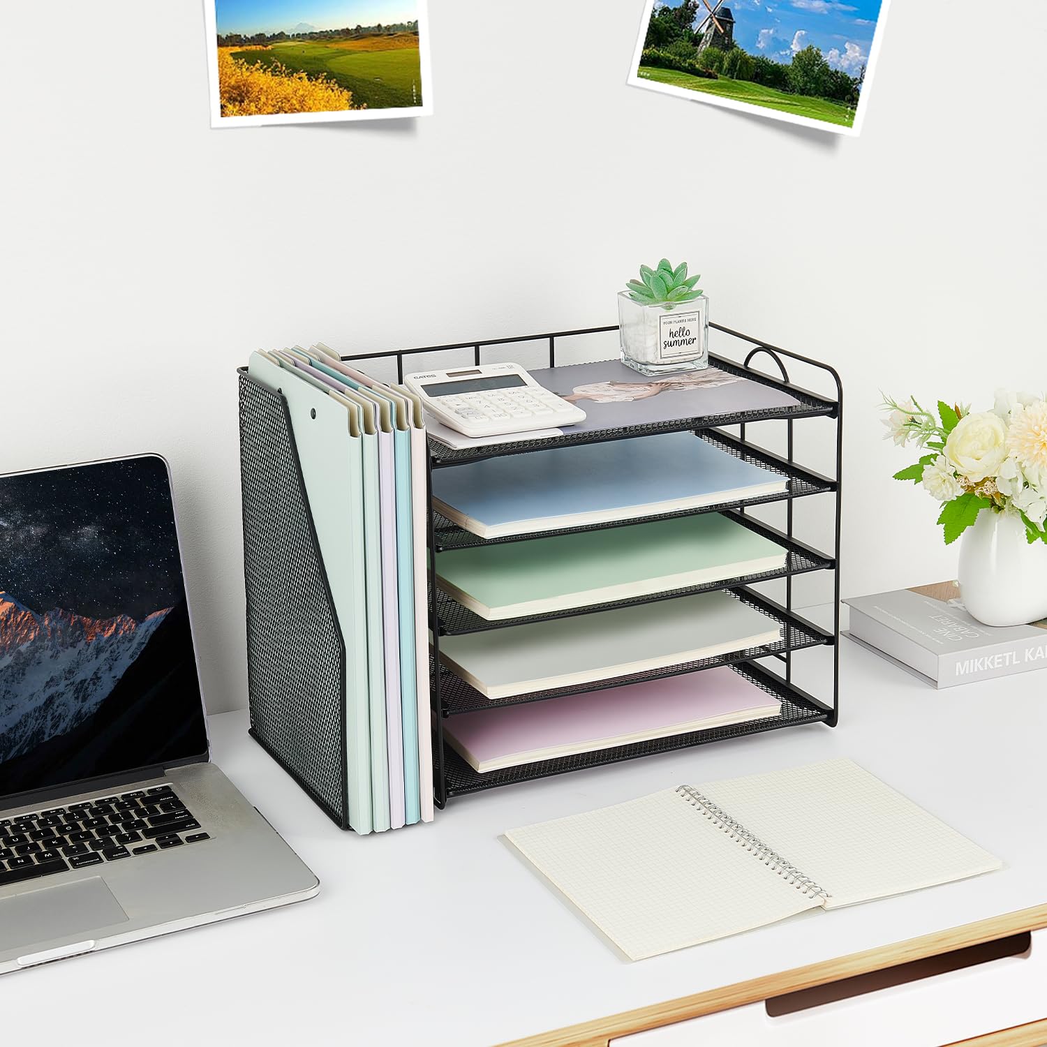 OPNCIE 5-Tier Paper Letter Tray File Organizer - Black Desk Organizer for Office, Classroom & Workspace | File Storage Solution for Documents, Mail & Office Supplies | Perfect for Home, School & Professional Organization