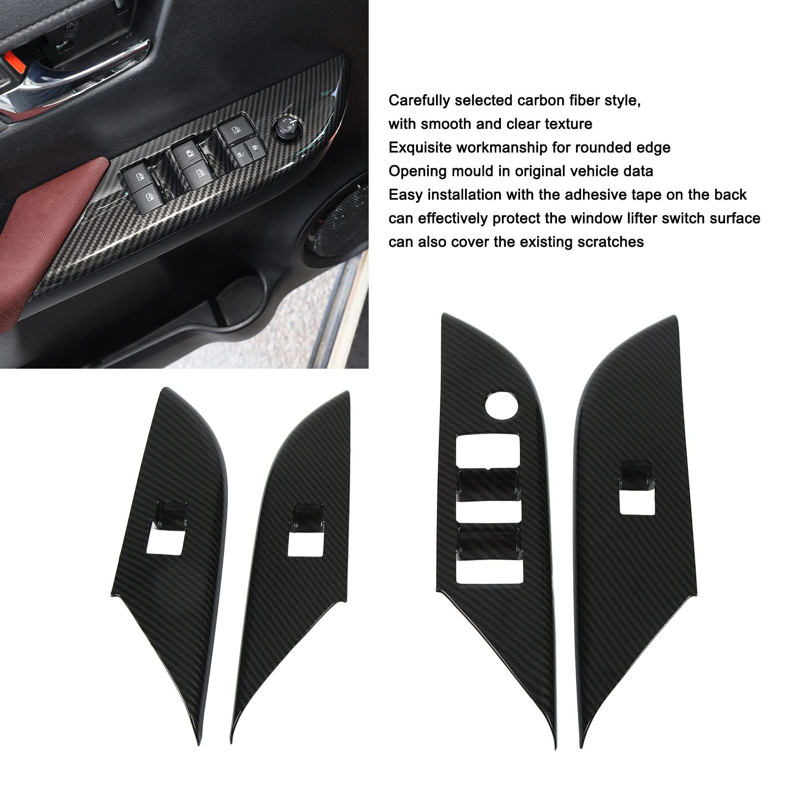 Carbon Fiber Door Lock Switch Trim & Window Control Panel Cover (4 Pcs) - Compatible with Toyota Hilux 2015-2021 LHD - Interior Car Accessories for Enhanced Style & Protection - Perfect for Off-Roading & Daily Commute