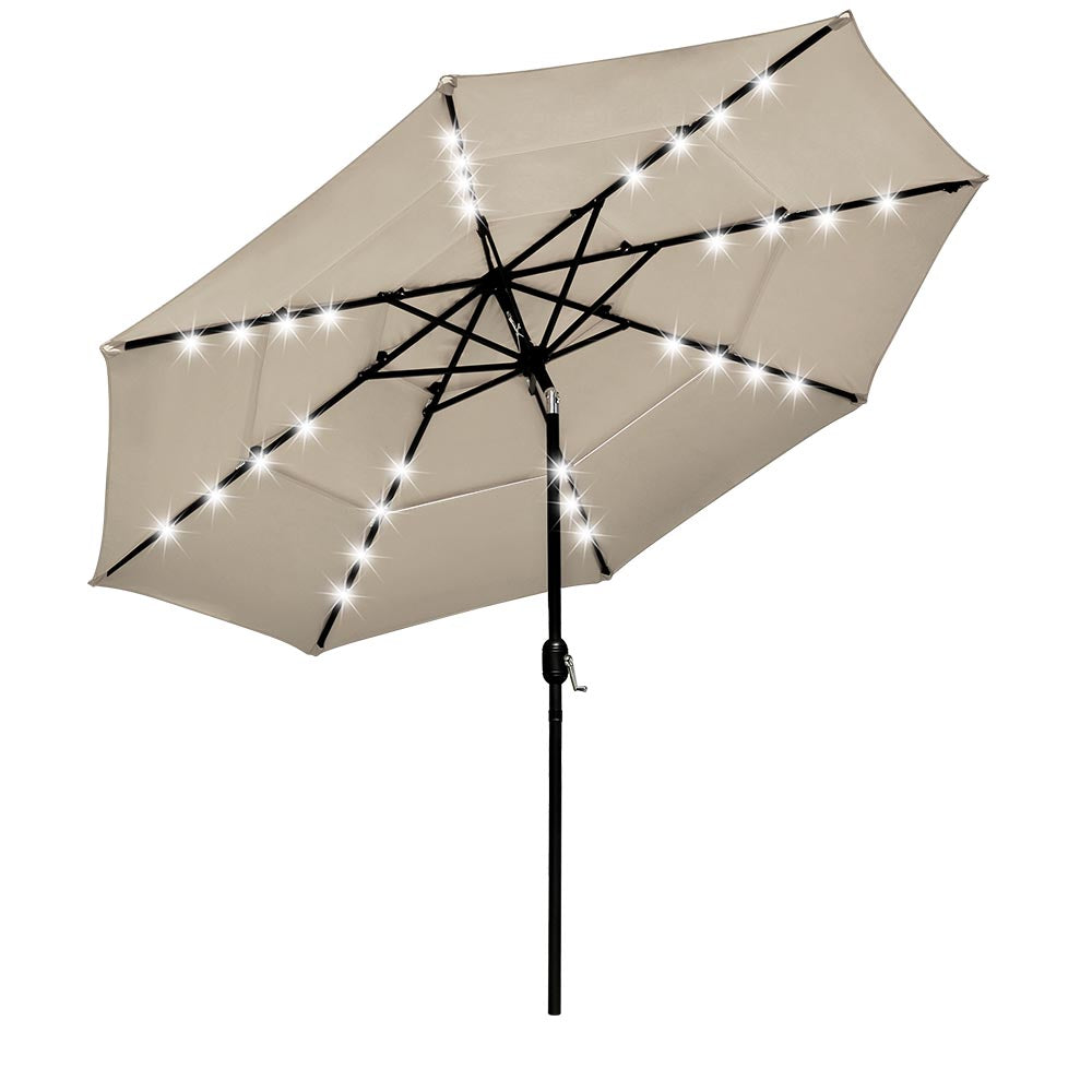 10 ft 3 Tiered Tilting Patio Umbrella with LED Lights - 8 Sturdy Ribs for Ultimate Shade | Perfect for Backyard, Poolside & Outdoor Dining Areas