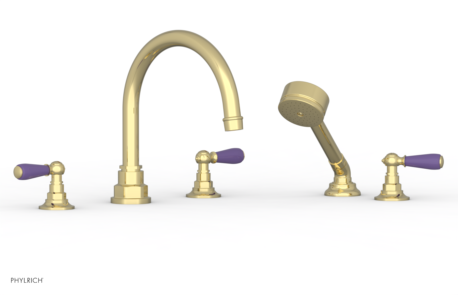 Jamestown Deck Tub Set with Hand Shower & Lever Handles - Purple Accented 165 49 | Modern Freestanding Bathtub for Luxury Bathroom & Spa Experience