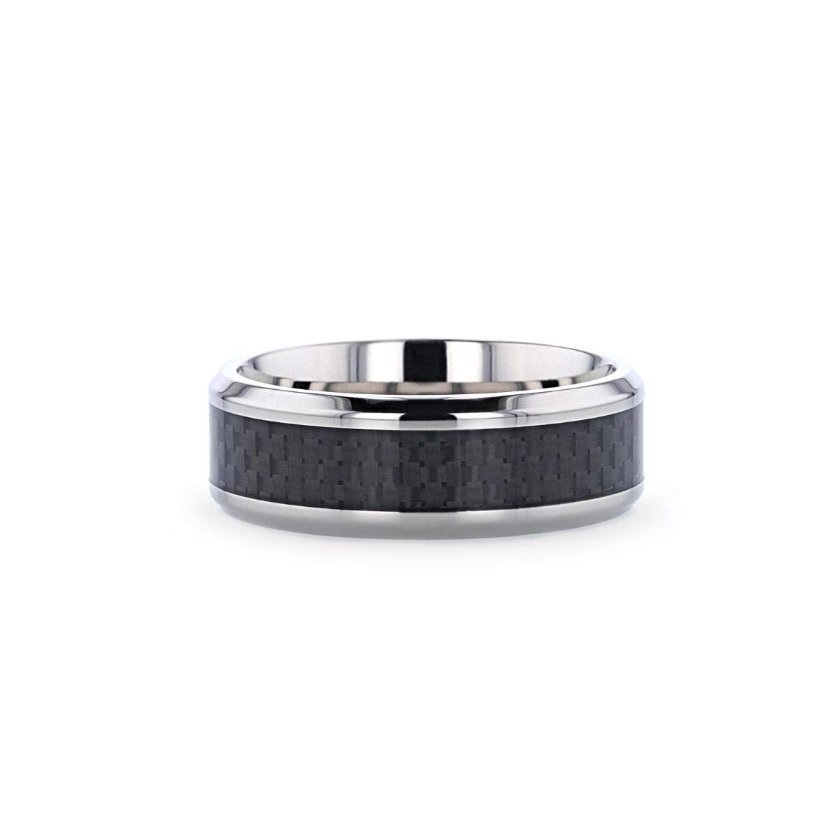 Colosseum Titanium Ring for Men - 8mm Comfort Fit Black Carbon Fiber Wedding Band | Durable & Lightweight Titanium Jewelry | Perfect for Engagement, Wedding, Anniversary Gifts