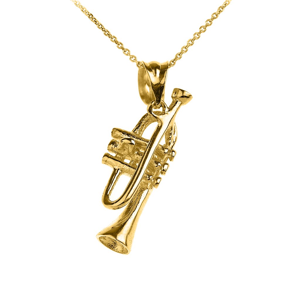 14K Gold Trumpet Charm Necklace for Musicians & Gifts