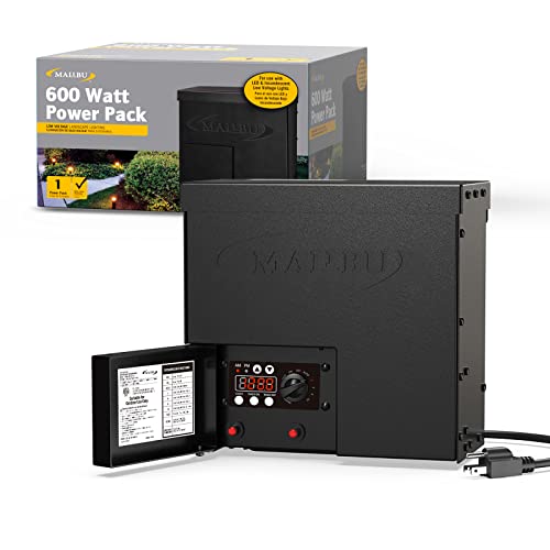 Malibu LED 600W Low Voltage Landscape Lighting Transformer with Dusk-to-Dawn Sensor & Photocell - Weatherproof Outdoor Power Supply for Garden Path, Deck, and Yard Lighting