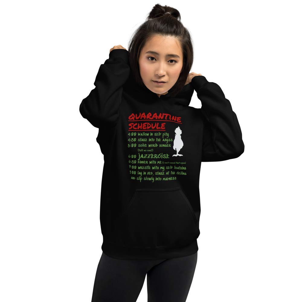 Quarantine Gifts Hoodie - Comfortable Social Distancing Sweatshirt with Quarantine Schedule Design - Perfect for Stay-at-Home, Work from Home, and Pandemic Comfort Wear