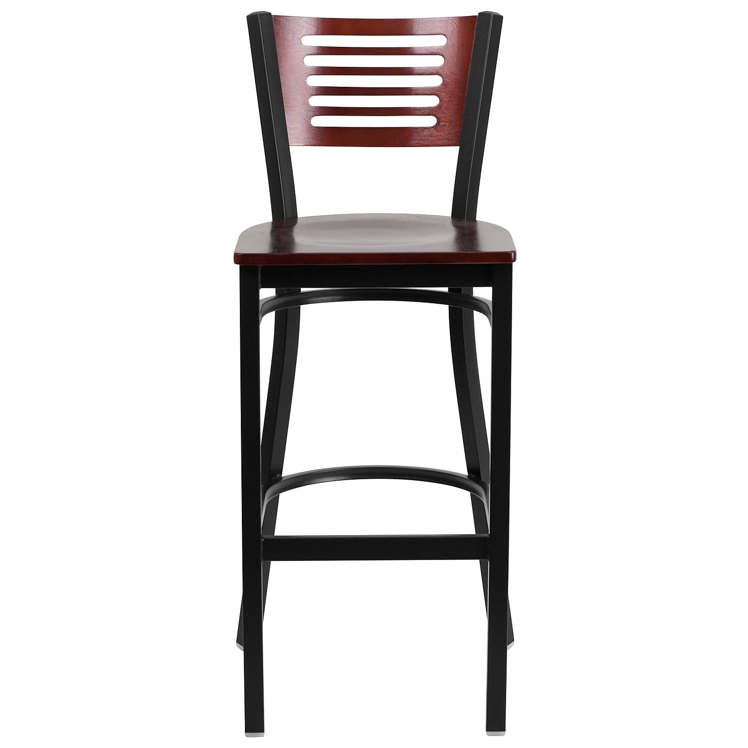 Flash Furniture 2-Pack HERCULES Series Black Metal Bar Stools with Mahogany Wood Seat & Back - Heavy Duty Restaurant & Home Bar Stools for Kitchen Counter, Pub, and Dining Room