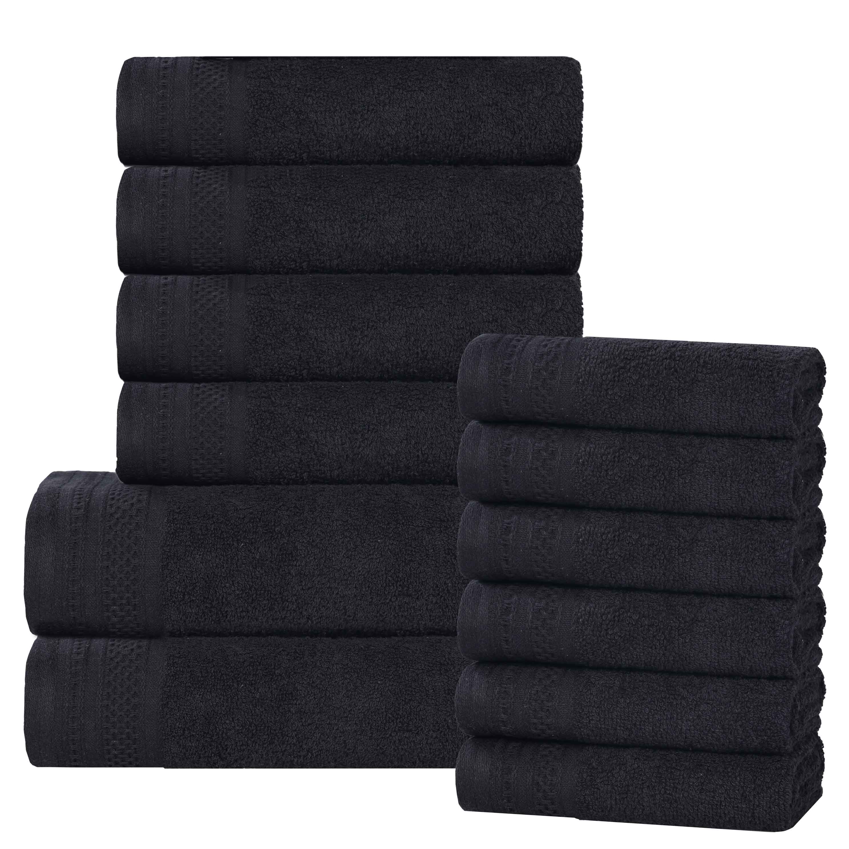 Premium Honeycomb Textured Waffle Border 12-Piece Luxury Cotton Towel Set - Soft & Absorbent Bath, Spa, and Guest Towels for Home & Hotel Use