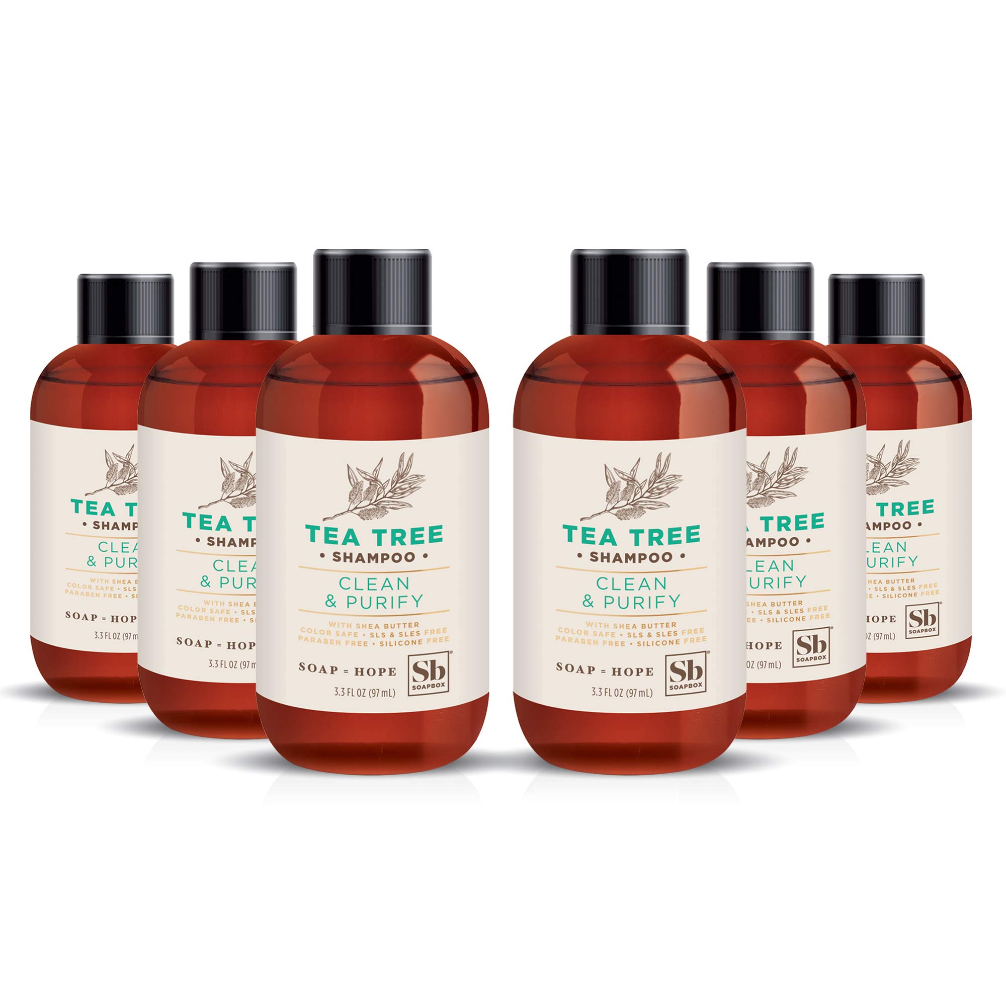 Tea Tree Travel-Size Shampoo for Dandruff & Scalp Care - 3.3oz (6 Pack) | Ideal for Travel, Gym & On-The-Go Hair Care