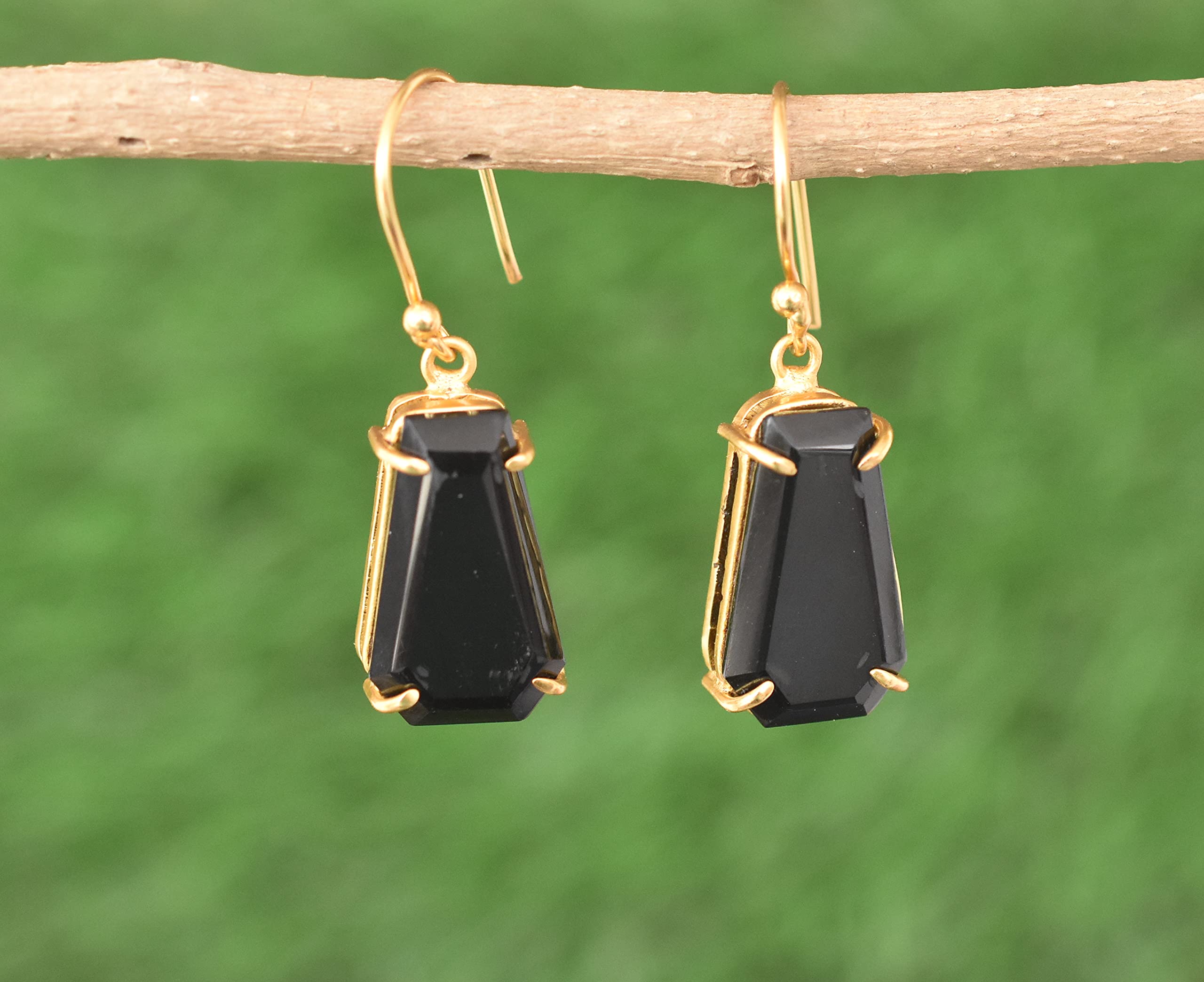 Veracity Jewelry Black Onyx Coffin Stud Earrings for Women - Handmade Sterling Silver Gothic Jewelry Gift for Her - VE-415 | Perfect for Halloween, Goth Fashion & Alternative Style