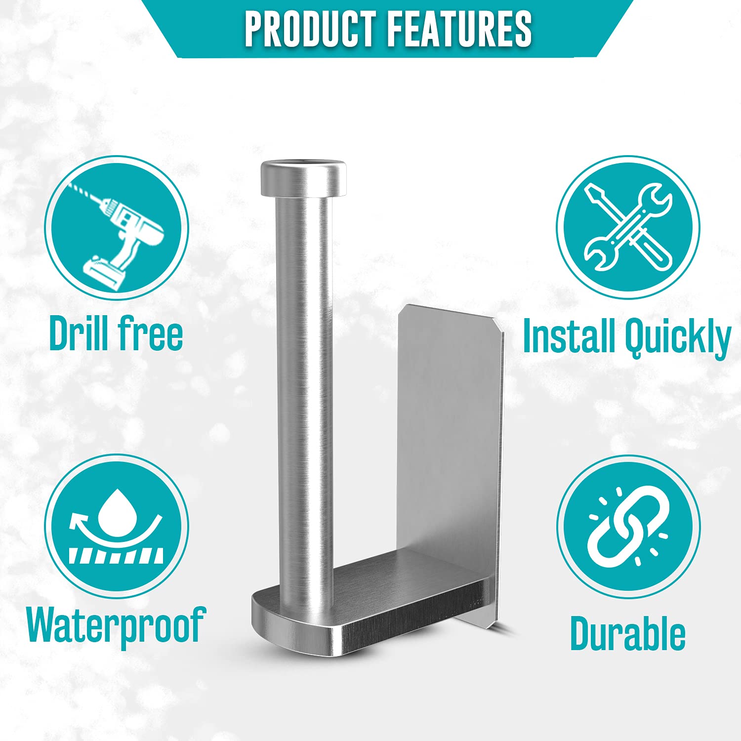 Stainless Steel Wall Mount Toilet Paper Holder - No Drill Self Adhesive Bathroom & Kitchen Toilet Roll Holder - Waterproof Rust-Resistant - Perfect for Small Spaces, Apartments, RVs and Modern Home Decor
