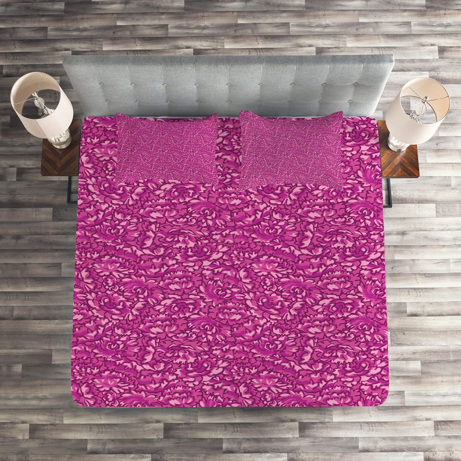 Ambesonne Pink Floral Quilt Set - 3 Piece King Size Bedspread with Peony Petals Design & 2 Pillow Shams | Soft Pale Pink Summer Bedding for Master Bedroom, Guest Room & Cozy Home Decor