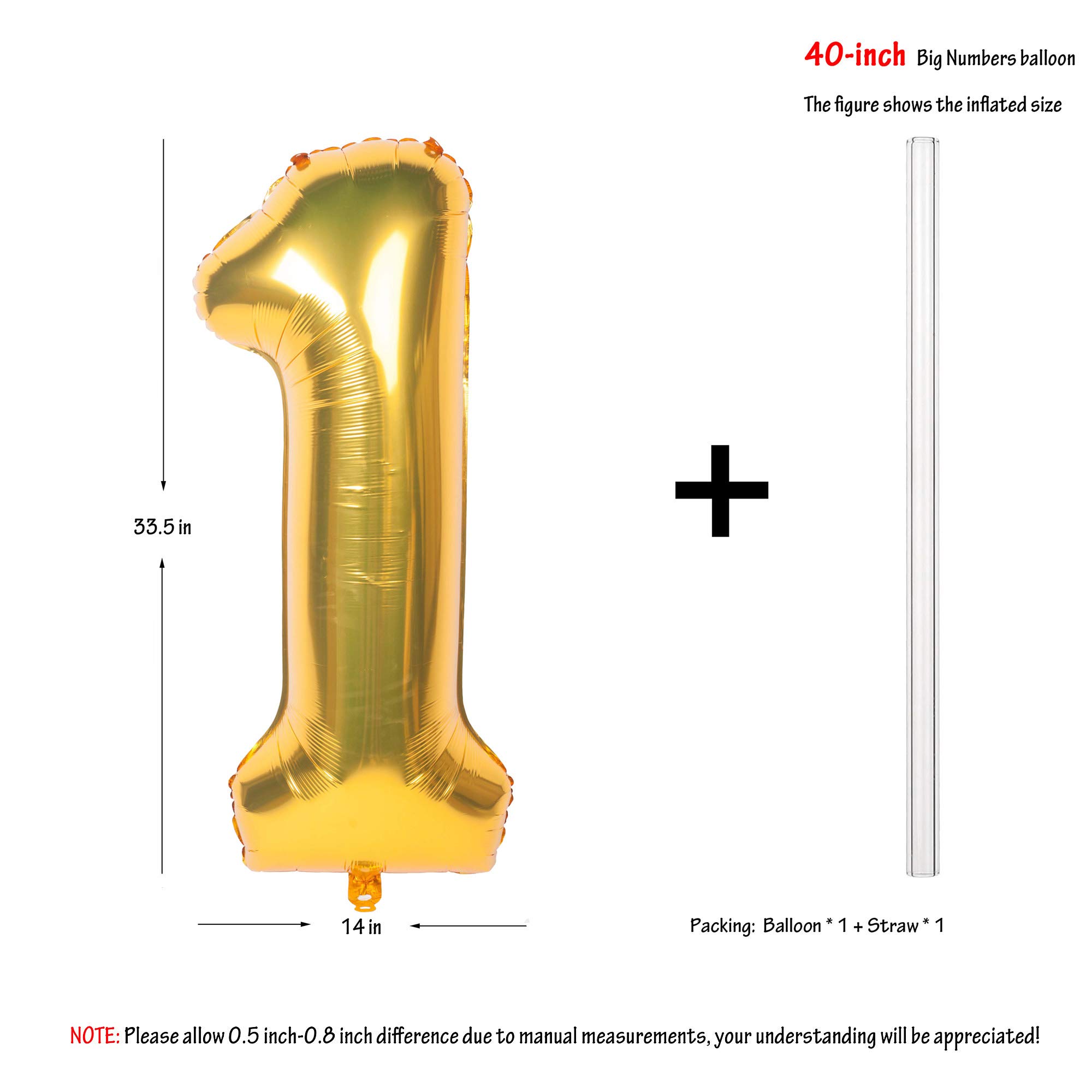 40 Inch Gold Number Balloon - Large Foil Number 1 Balloon for Birthday Parties, Anniversaries & Special Events Decorations