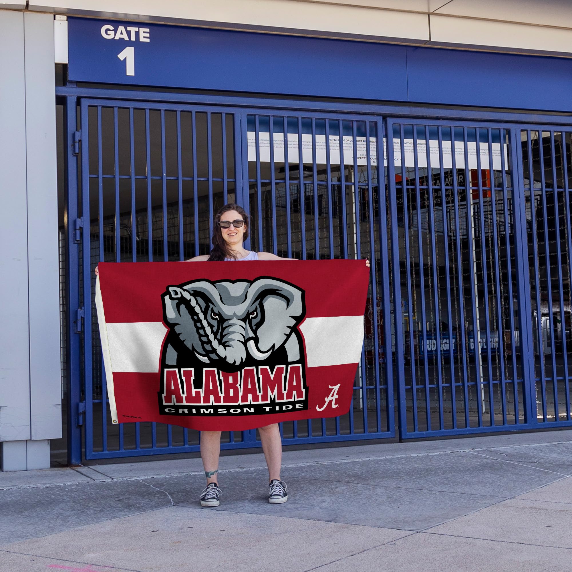 Rico Industries NCAA Alabama Crimson Tide White Stripe 3' x 5' Banner Flag - Single Sided Indoor/Outdoor College Football Decor for Game Day, Tailgating & Home Decor