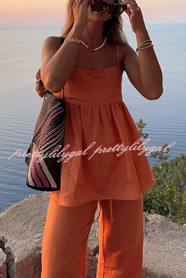 Stylish Solid Color Casual Suspenders with Loose Top & Elastic Waist Wide Leg Pants Set - Perfect for Everyday Wear, Office Outfits and Street Fashion
