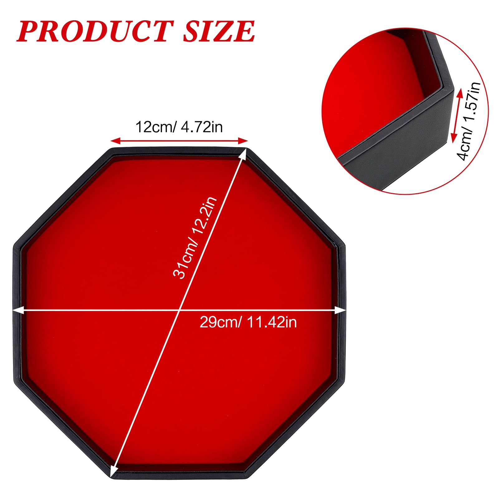 Premium PU Leather Octagon Dice Rolling Tray with Soft Felt Lining - Ideal for Dungeon Crawler, D&D, MTG and Board Games - Perfect Gift for Tabletop RPG Gamers (Red)