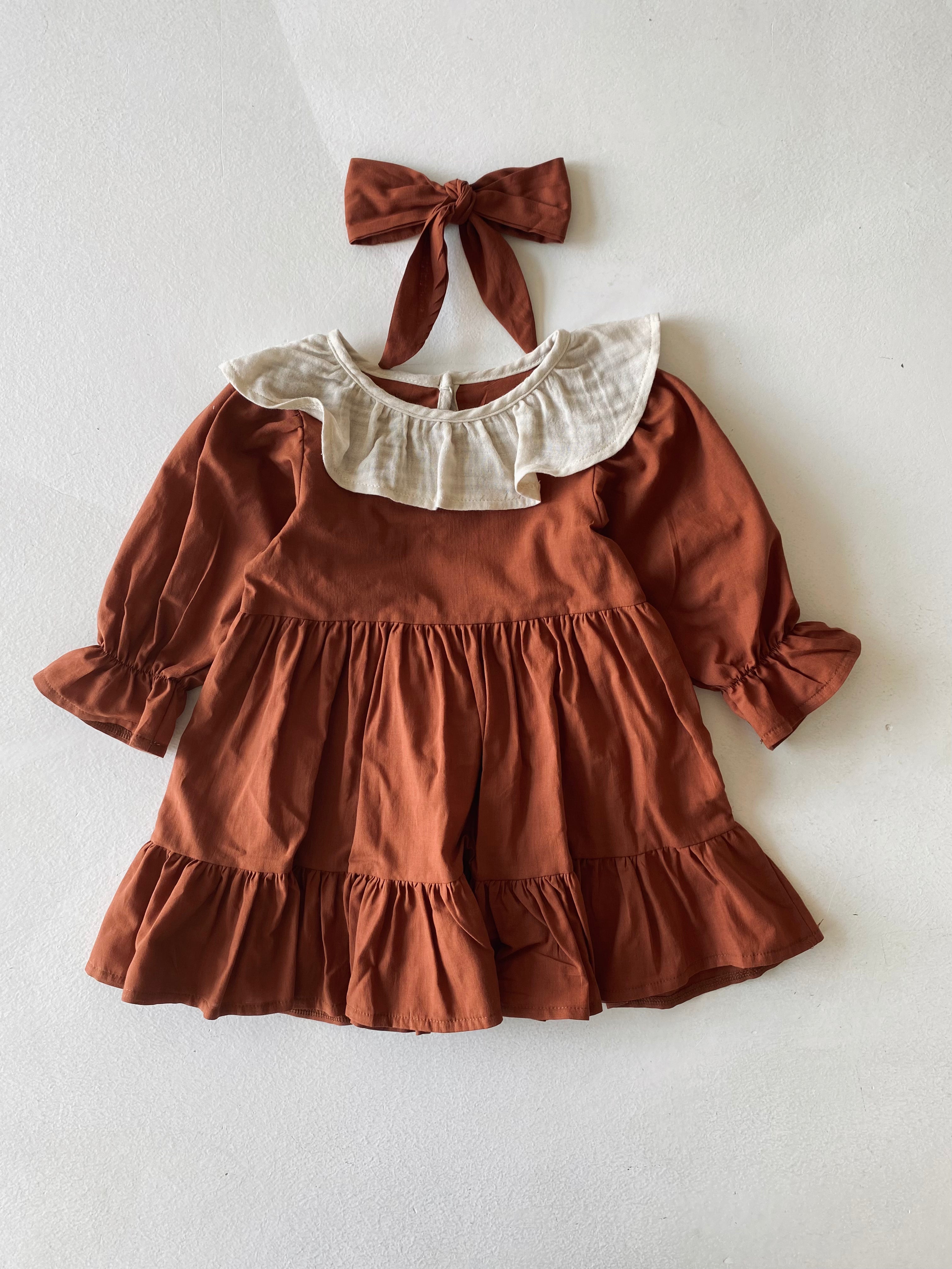 Girl's Long Sleeve Ruffle Dress | 100% Cotton | Includes Hair Band | Perfect for Birthday Parties, School Events & Family Gatherings