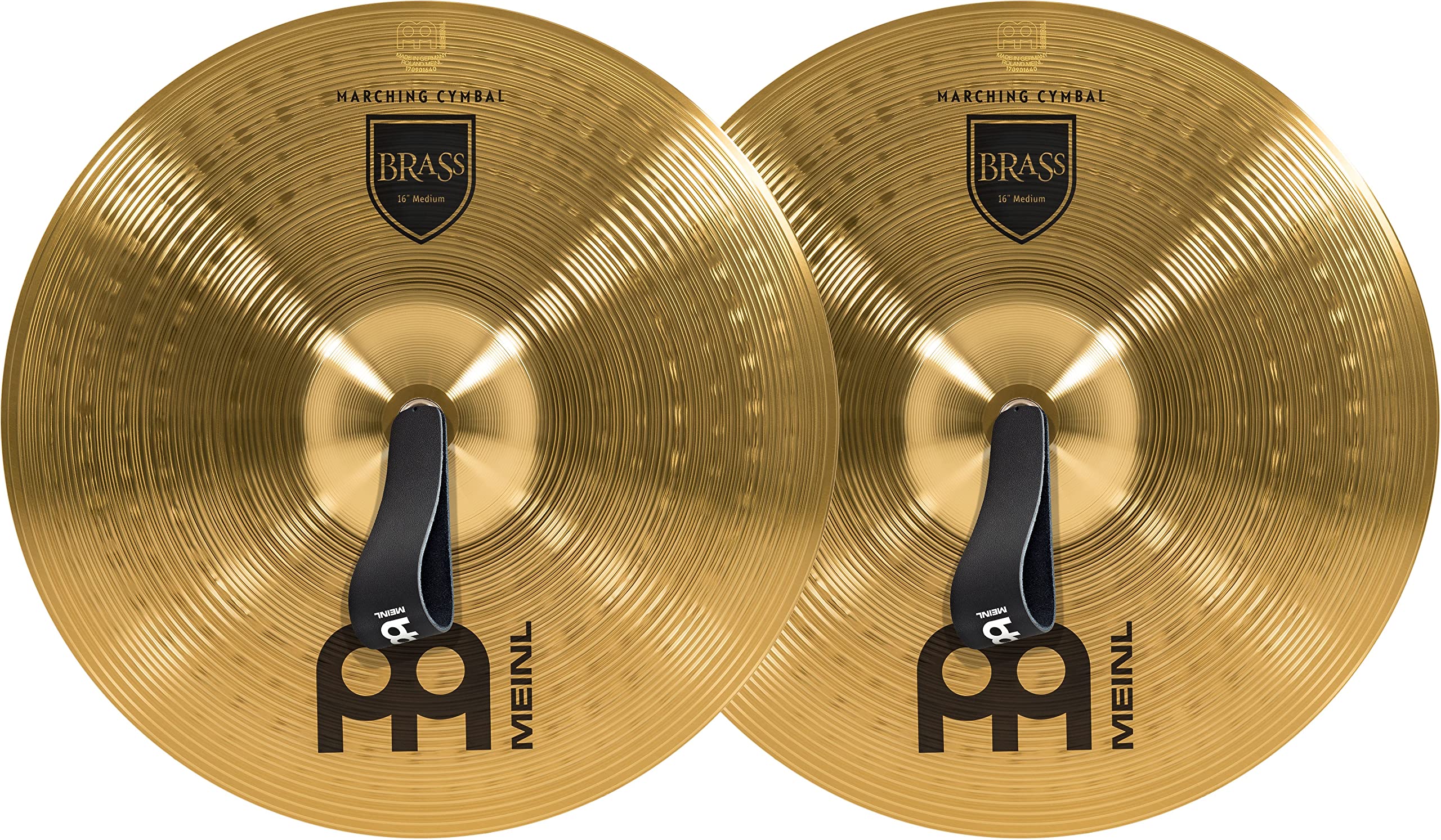 Meinl 16” Marching Cymbal Pair with Straps - Premium Brass Alloy, Traditional German Craftsmanship - Durable & Loud for Marching Bands, Drum Corps & Live Performances - 2-Year Warranty (MA-BR-16M)