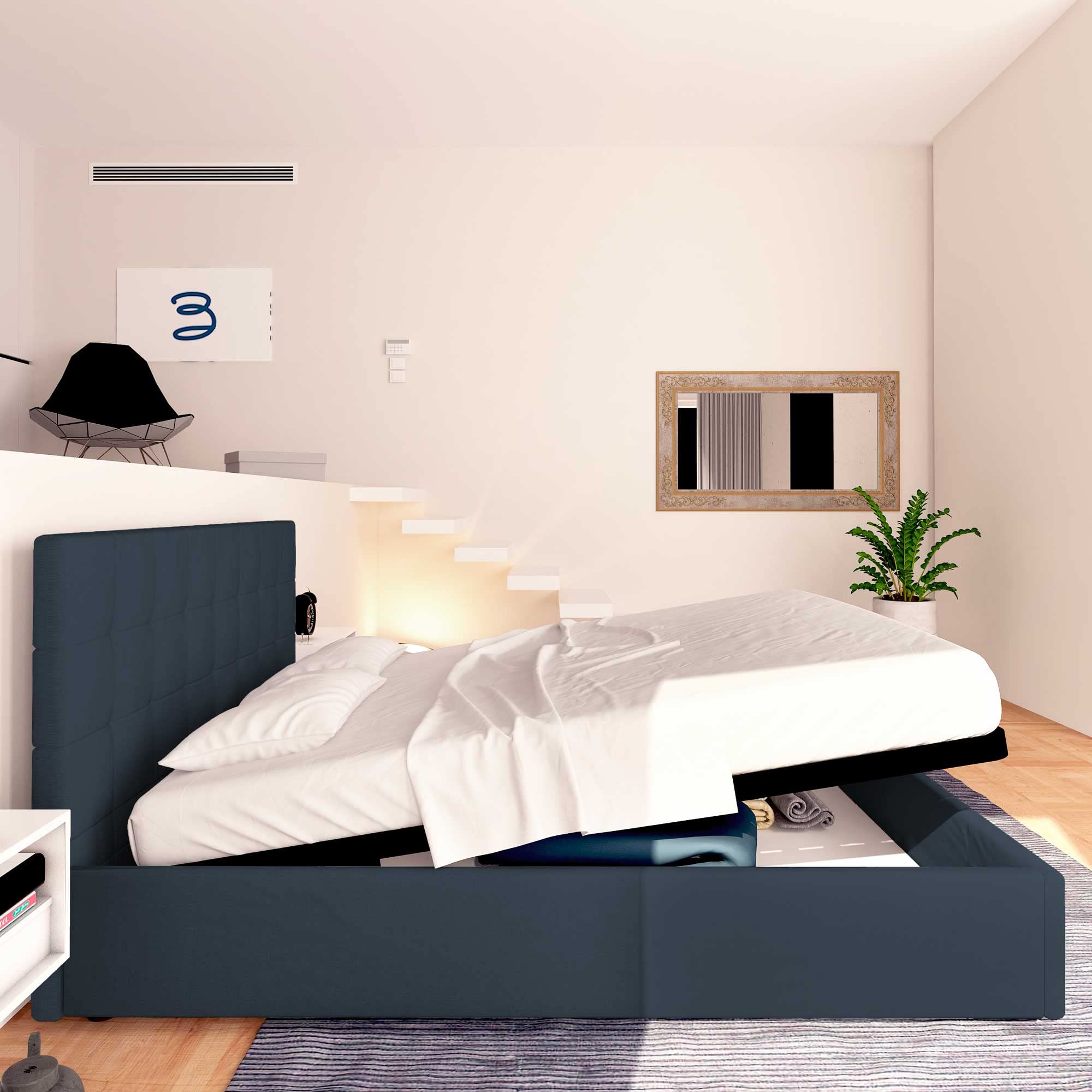 Baldiflex Single Bed with Storage, Synthetic Leather Dublin Model, Slatted Base for Single Mattress, 90 x 190 cm, Elegant Headboard, Night Blue - Perfect for Small Bedrooms, Guest Rooms & Studio Apartments