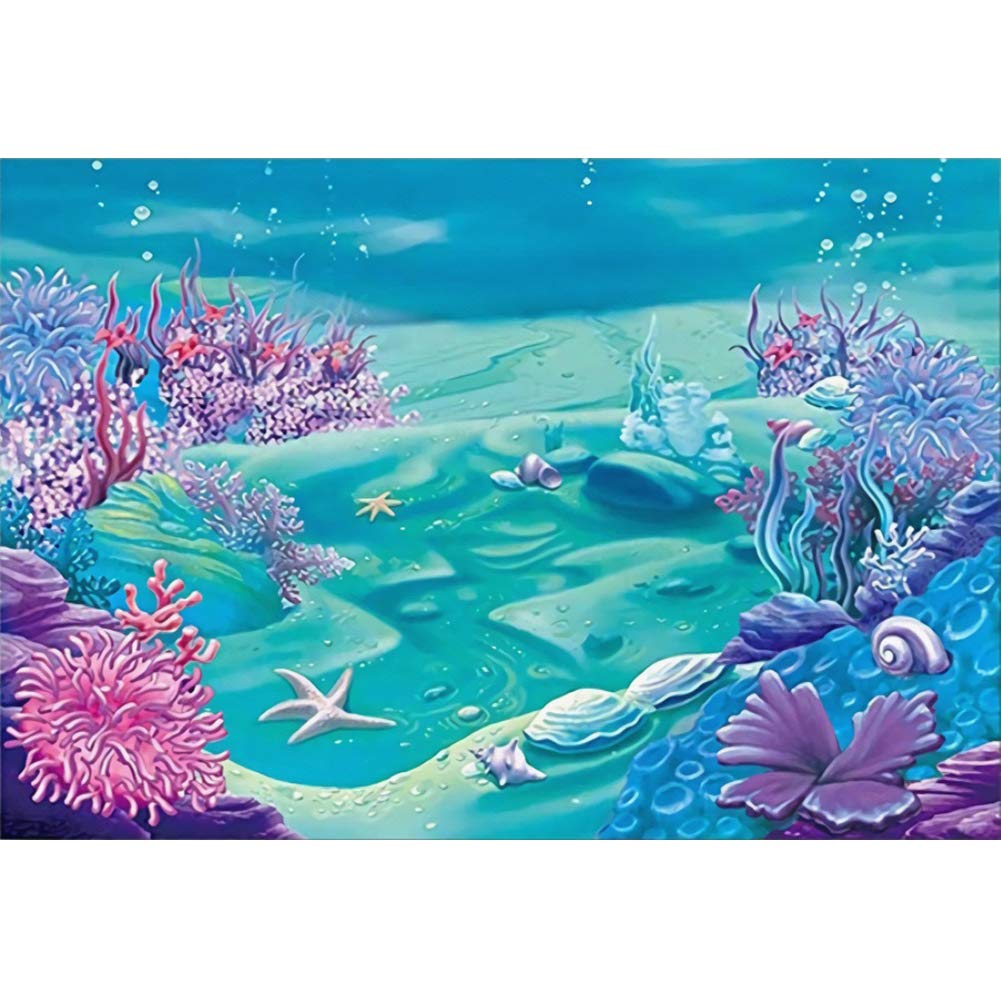 7x5ft Cartoon Underwater World Photography Backdrop - Kids Birthday Party, Baby Shower Background, Under The Sea Theme Decor with Conch, Coral - Perfect for Cake Table, Photo Studio Props & Children's Events