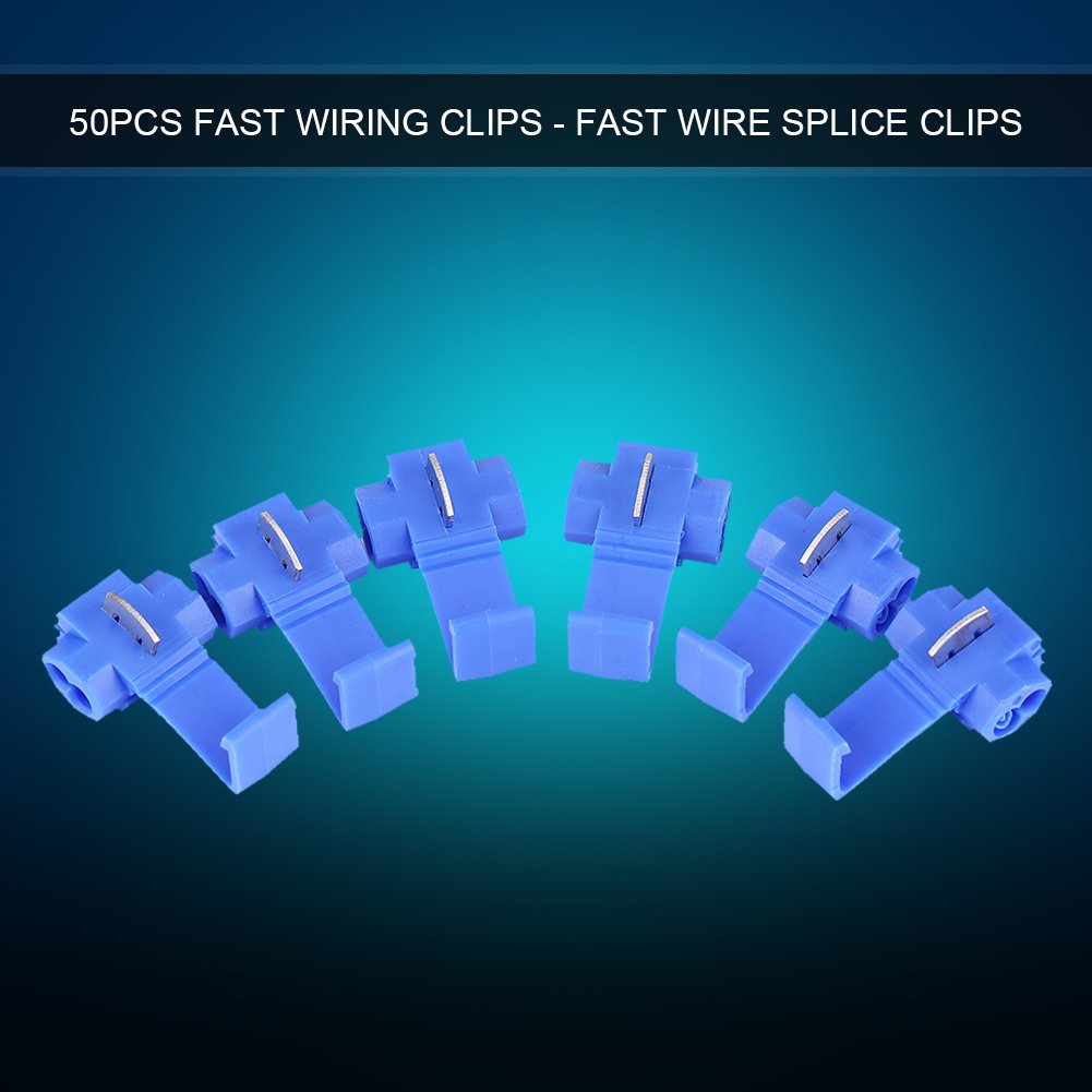 50pcs Quick Splice Wire Connectors Kit - Blue Insulated Terminals for 0.72-2.5mm² Wires (22-14 AWG) - Secure Electrical Connections for Automotive, Home Wiring & DIY Projects - Fast Installation Wire Splice Clips for Reliable 2-Wire Joining