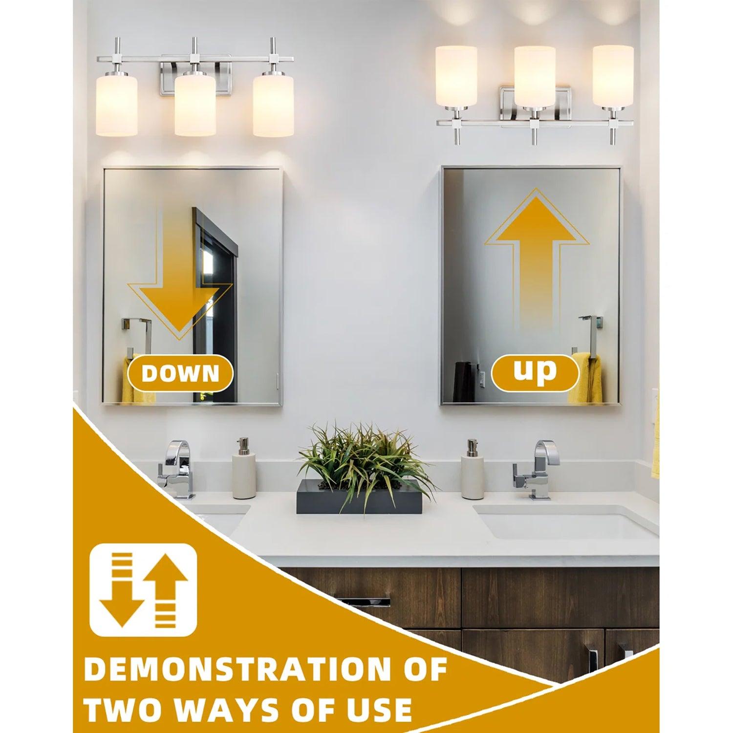 Jasper Gold Modern Frosted Glass 3-Light Bathroom Vanity Light Fixture - Perfect for Bathroom, Powder Room, and Dressing Area Lighting