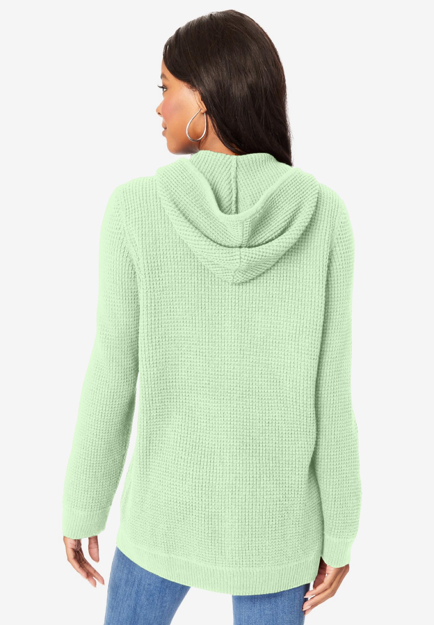 Roaman's Women's Plus Size Thermal Waffle Hoodie Zip Up Cardigan Jacket - Cozy Winter Wear for Casual Outings, Lounging & Outdoor Activities