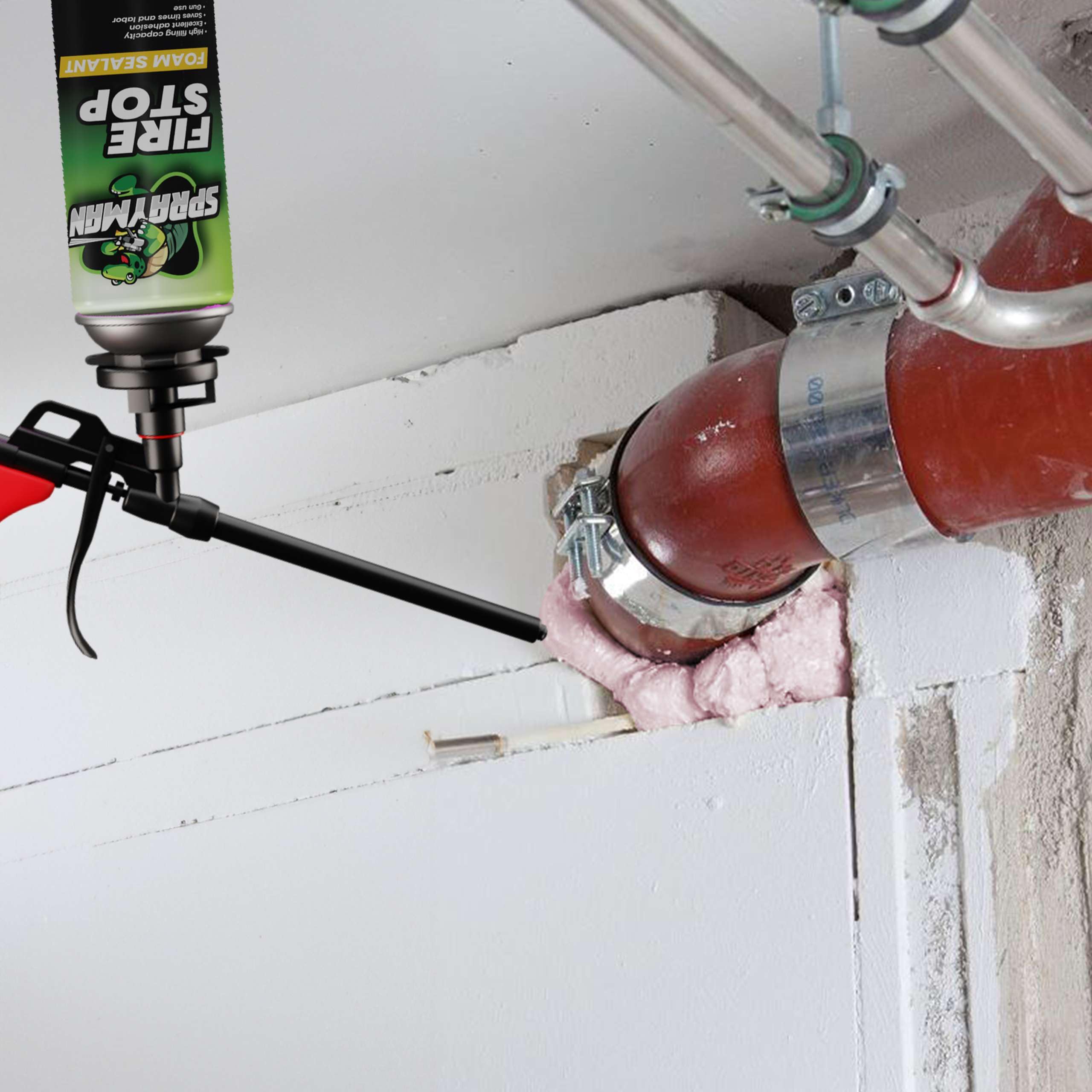 Professional Orange Fire Stop Expanding Spray Foam (12x20oz) - B2 Fire Rated Polyurethane Foam for Electrical Outlets & Water Pipes - Includes Spray Gun - 12 Pack - Ideal for Home Insulation, HVAC Sealing & Fireproofing Applications