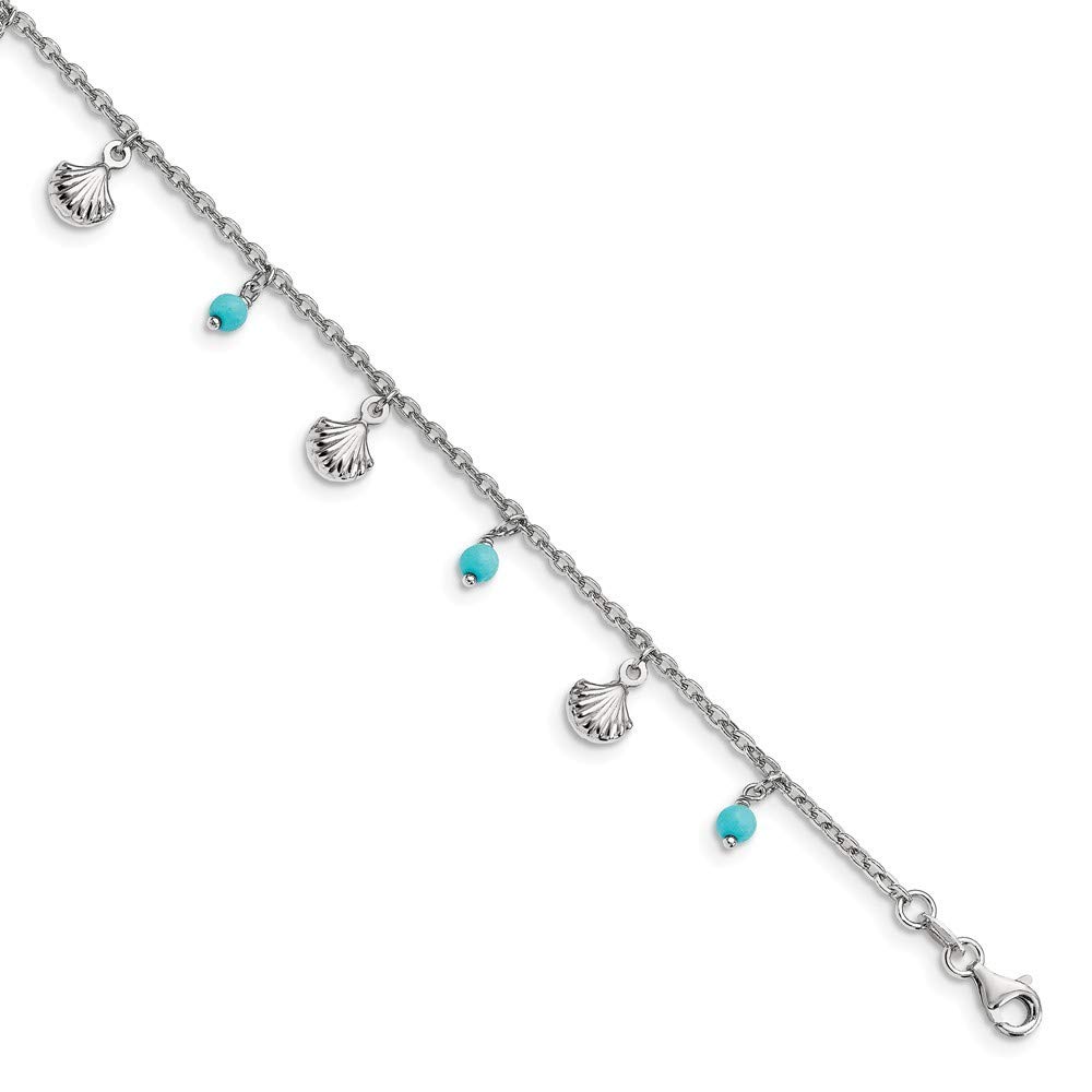 925 Sterling Silver Adjustable Dangle Anklet with Simulated Turquoise & Lobster Clasp - 9-10 Inch Women's Jewelry Gift for Casual Wear, Beach Outfits & Boho Style
