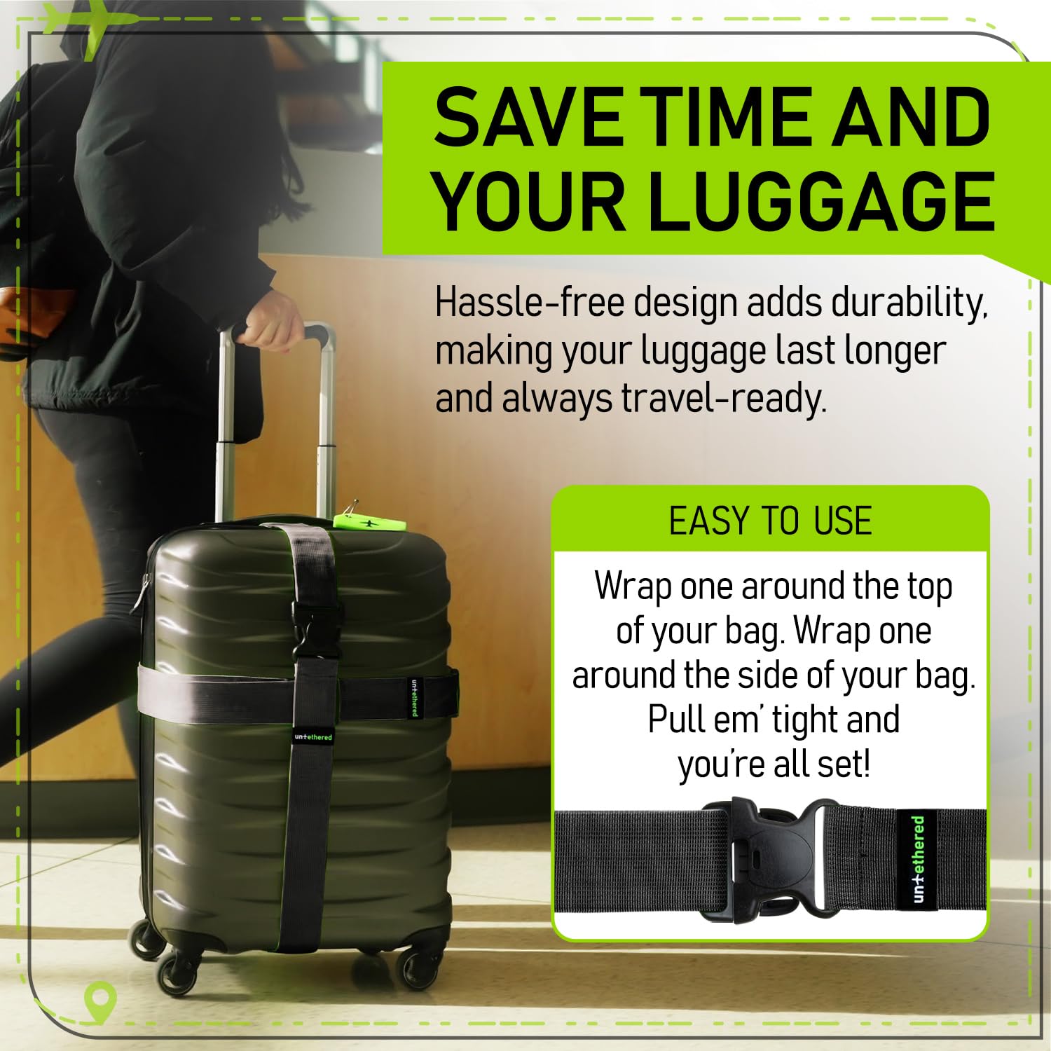 4-Pack TSA-Approved Luggage Straps | Heavy-Duty Adjustable Suitcase Belt Straps for Secure Travel | Durable Buckle Straps for Luggage Wrapping | Perfect for Airplane, Train & Road Trips