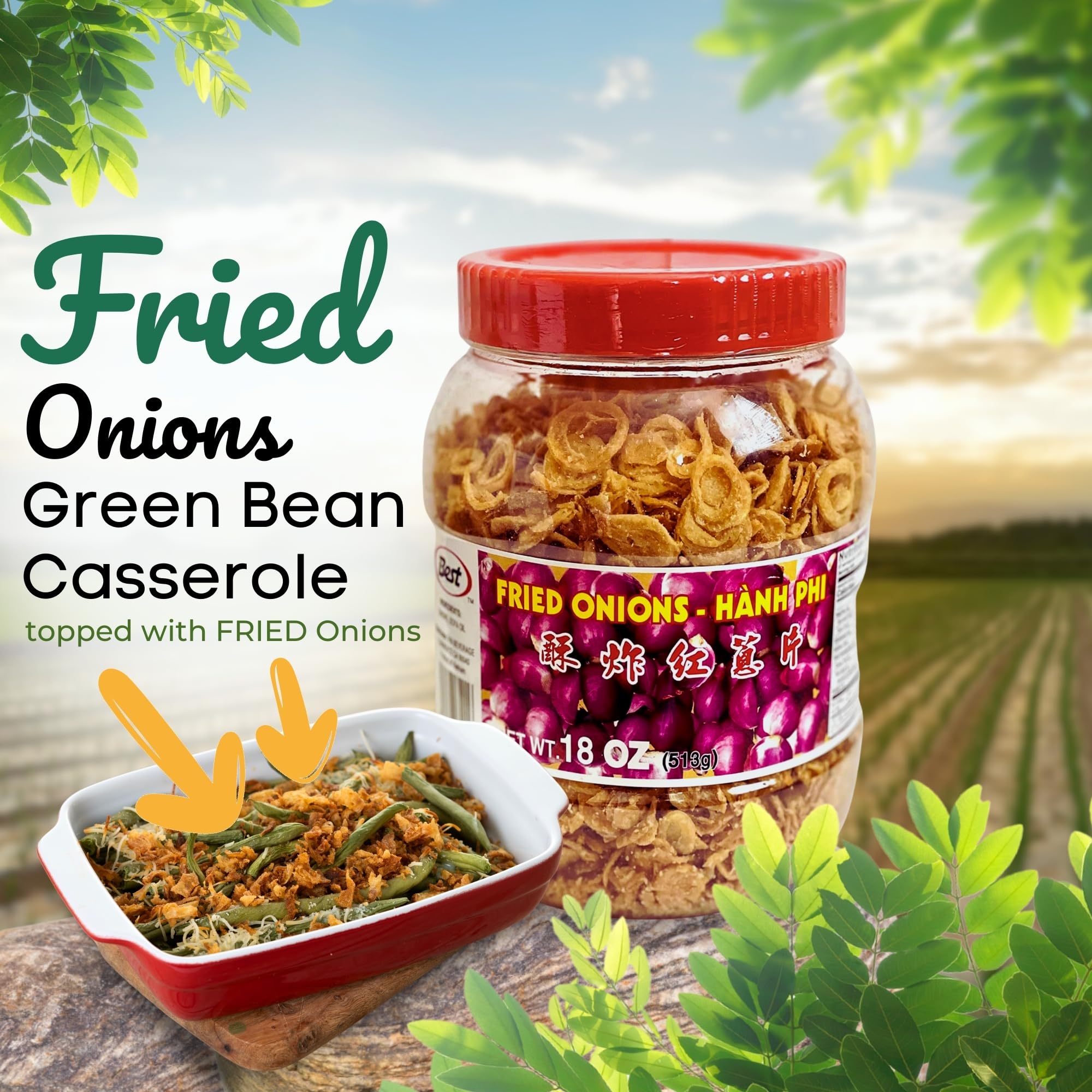 Best Crispy Fried Onions 18oz (513g) - Perfect Topping for Salads, Burgers, Casseroles & More | Gluten-Free & Vegan Friendly