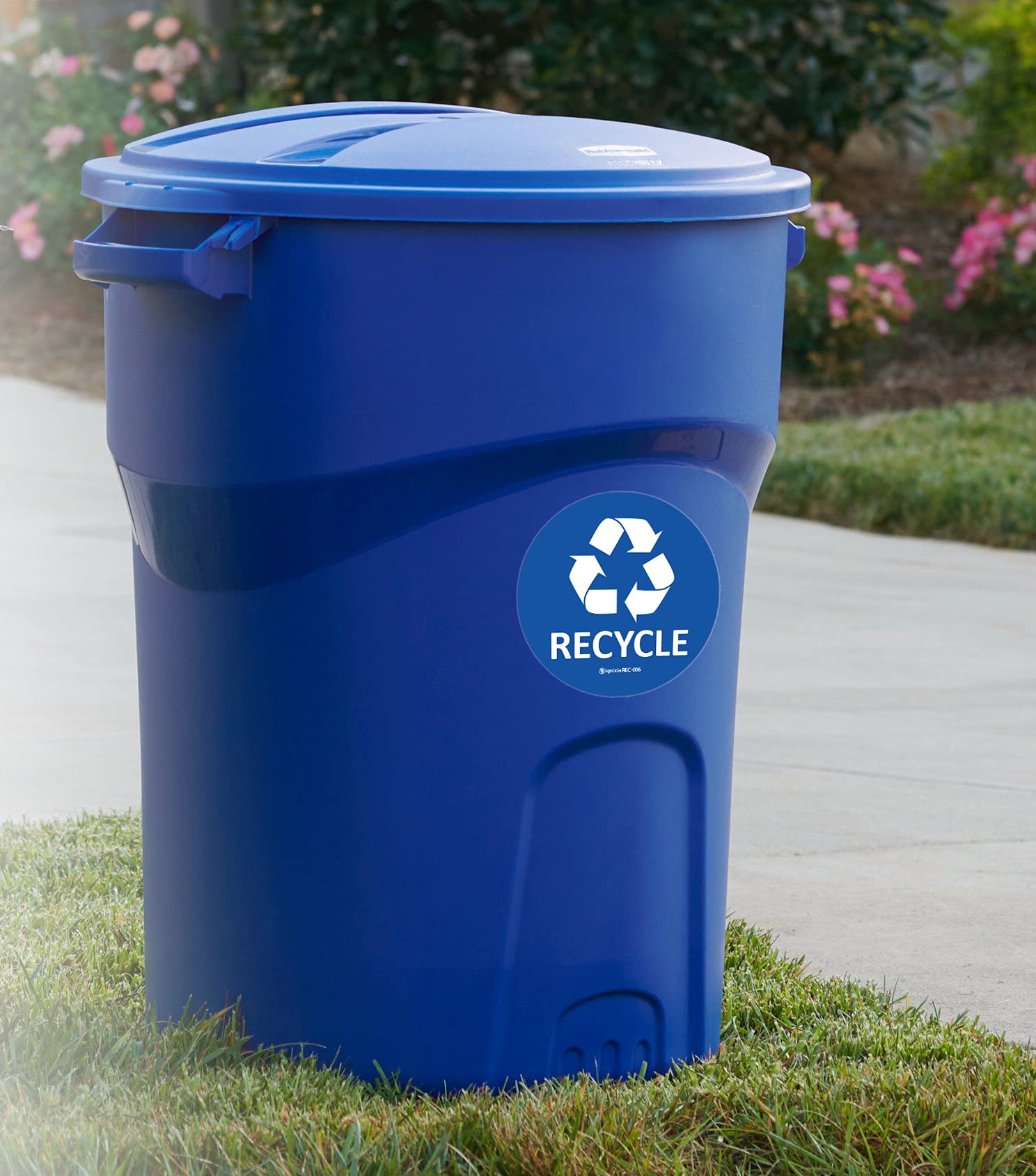 IGNIXIA 6x6 Inches Large Recycle Stickers for Trash Cans (Pack of 2) - Waterproof, UV Protected Recycling Bin Labels for Indoor & Outdoor Use - Perfect for Home, Office & Public Spaces (Blue)