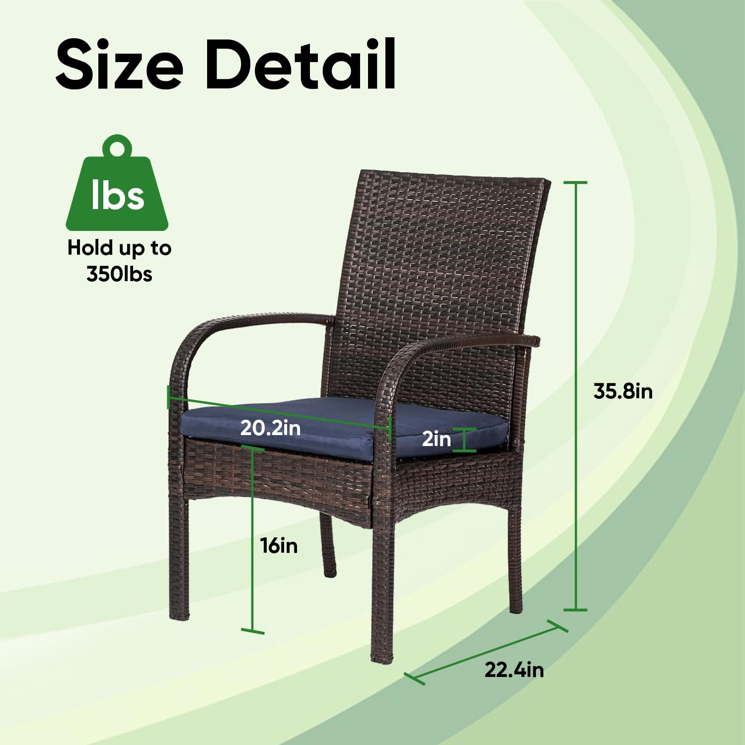 4-Piece Brown Outdoor Wicker Patio Dining Chairs Set with Padded Cushions - High Back Rattan Club Chairs with Deep Seating (350lbs Capacity) - Perfect for Garden, Poolside, Porch & Backyard Relaxation