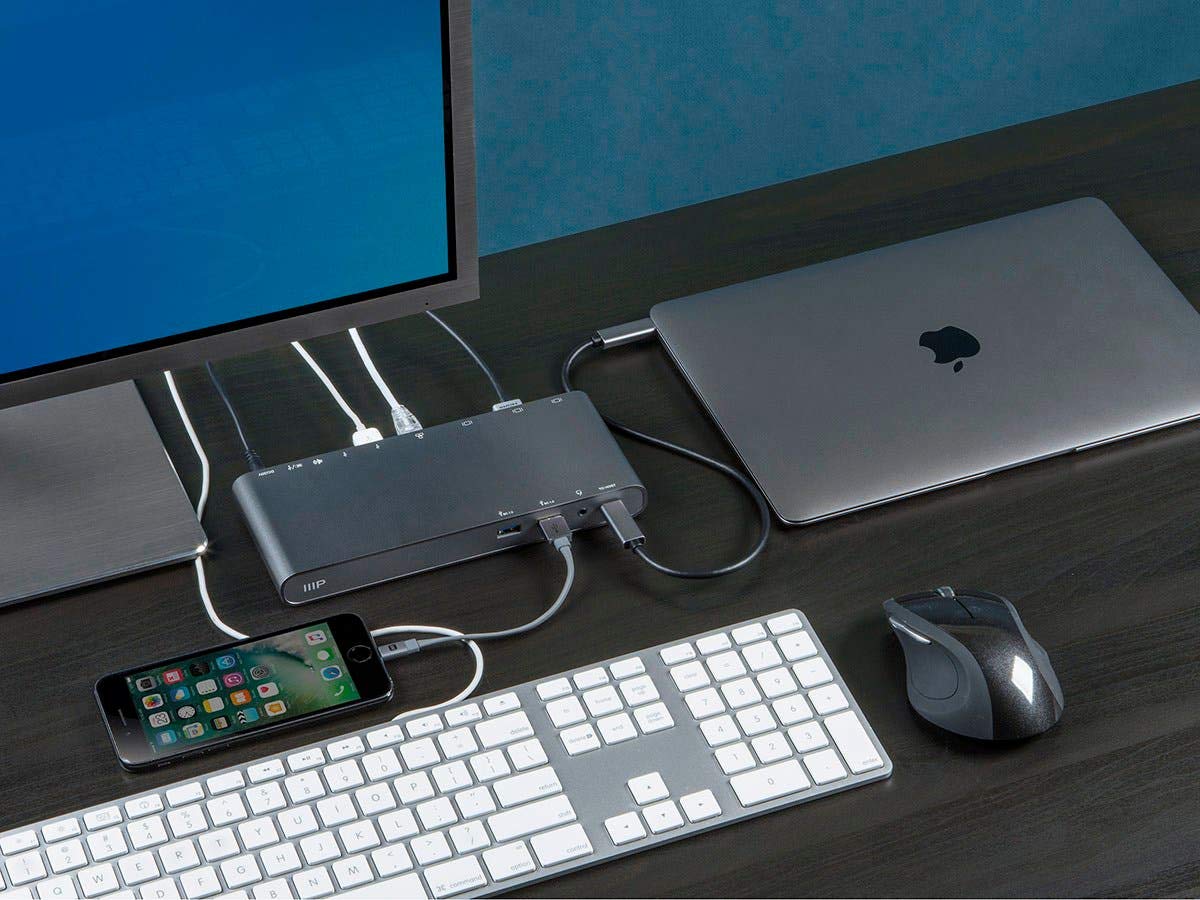 Monoprice USB-C Dual Monitor Docking Station for Laptops - 100W Power Delivery, 4K@30Hz, MST Support, USB-C Cable, 3.5mm Audio - Compatible with Windows, MacOS, Chrome OS & Linux - Perfect for Home Office & Remote Work Setup