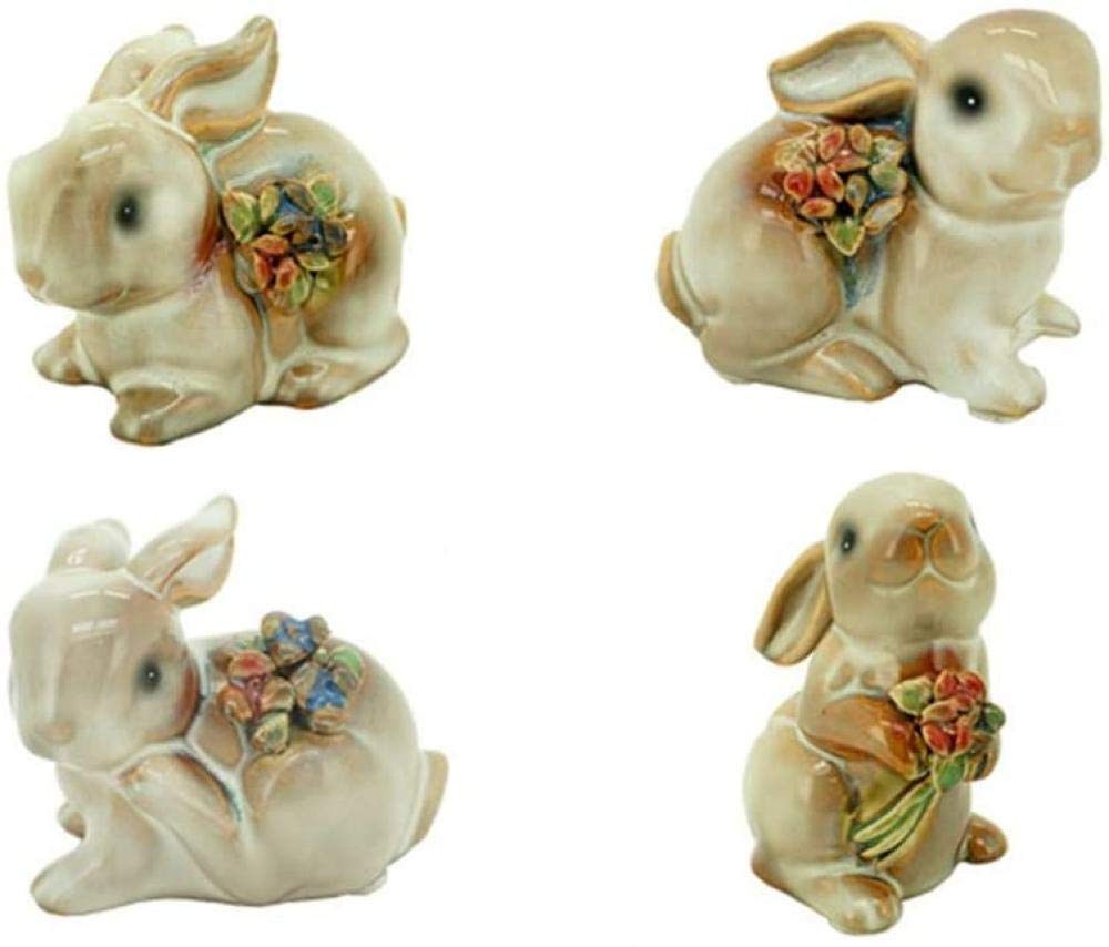 Ceramic Rabbit Figurines Set of 4 - Handcrafted Home Decor Statues for Living Room, Housewarming Gifts, Easter Decorations - Perfect for Shelf Displays, Table Centerpieces, and Spring Home Decor